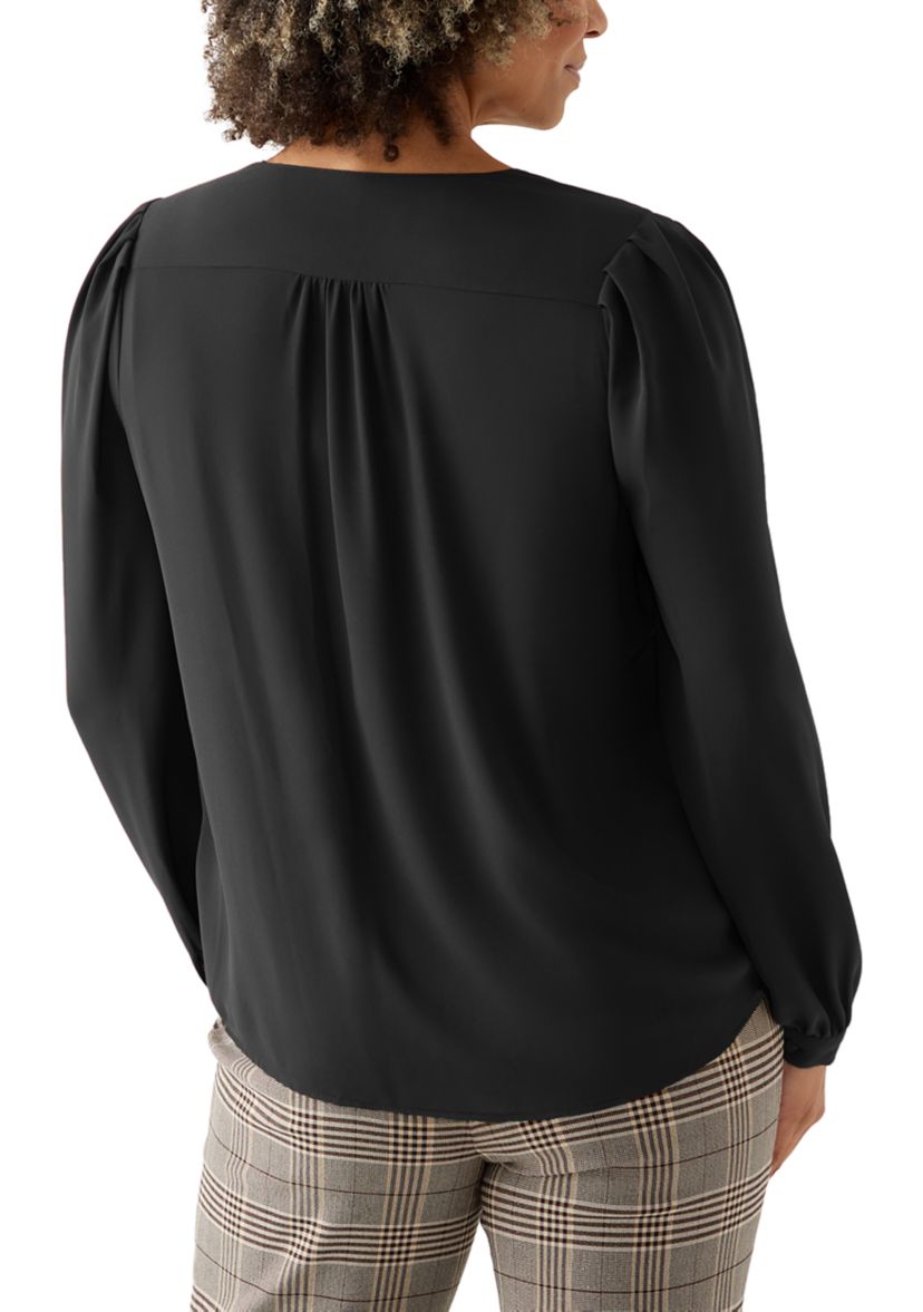 Womens Balloon Sleeve Button Down Blouse