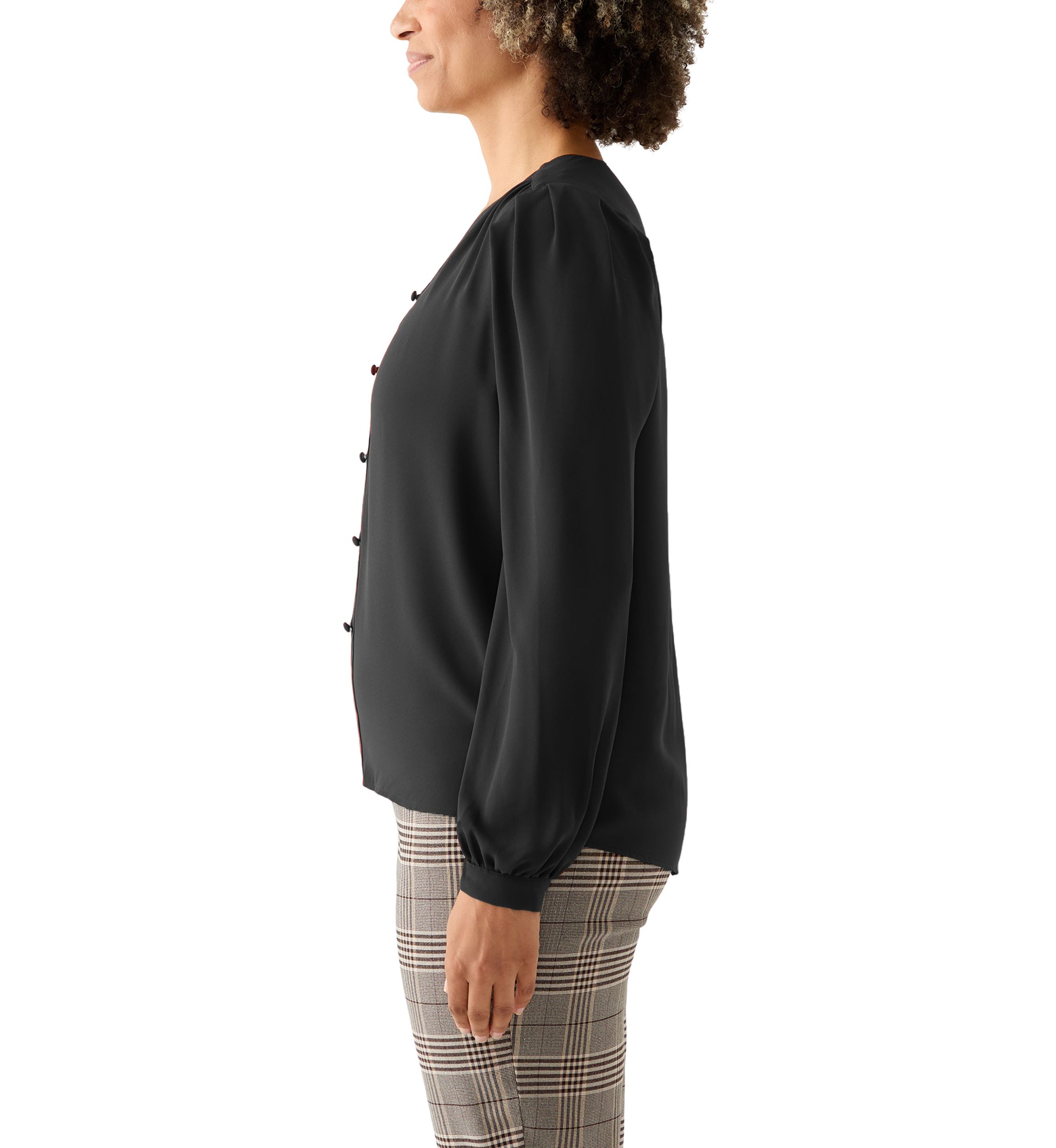 Womens Balloon Sleeve Button Down Blouse
