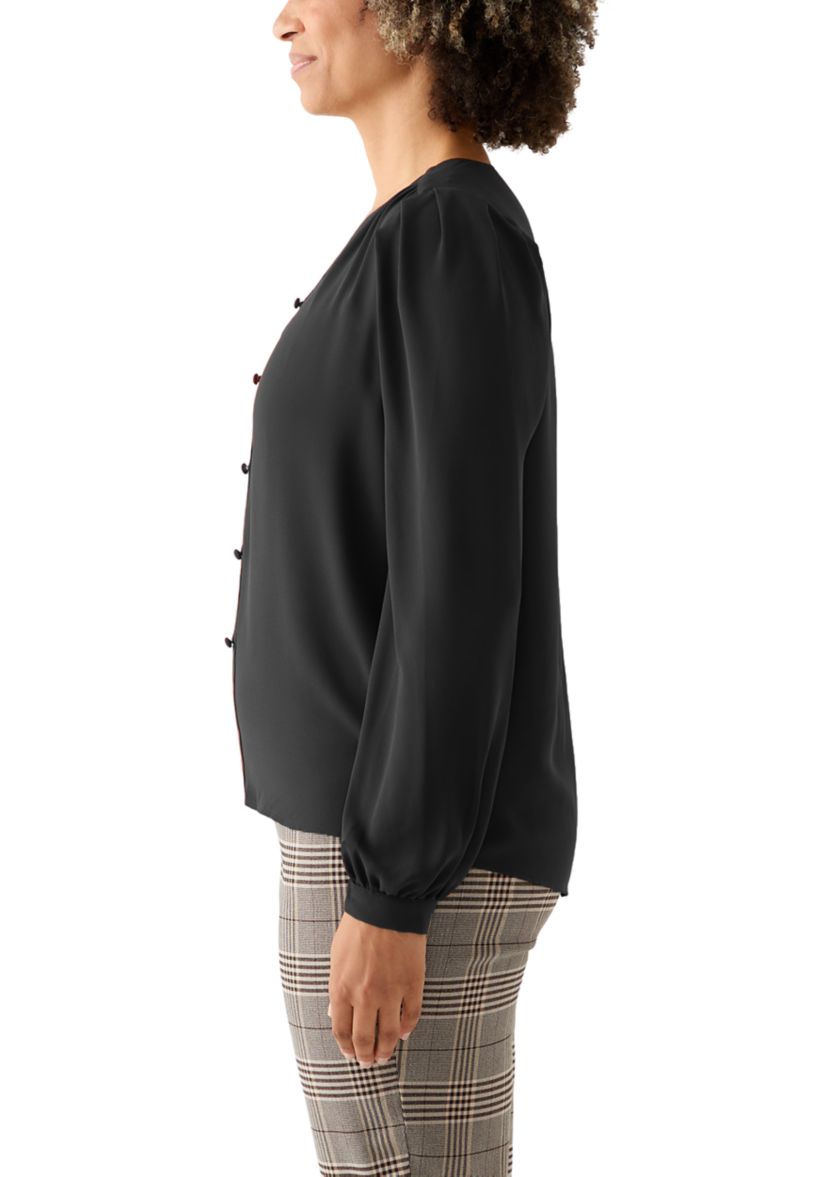 Womens Balloon Sleeve Button Down Blouse