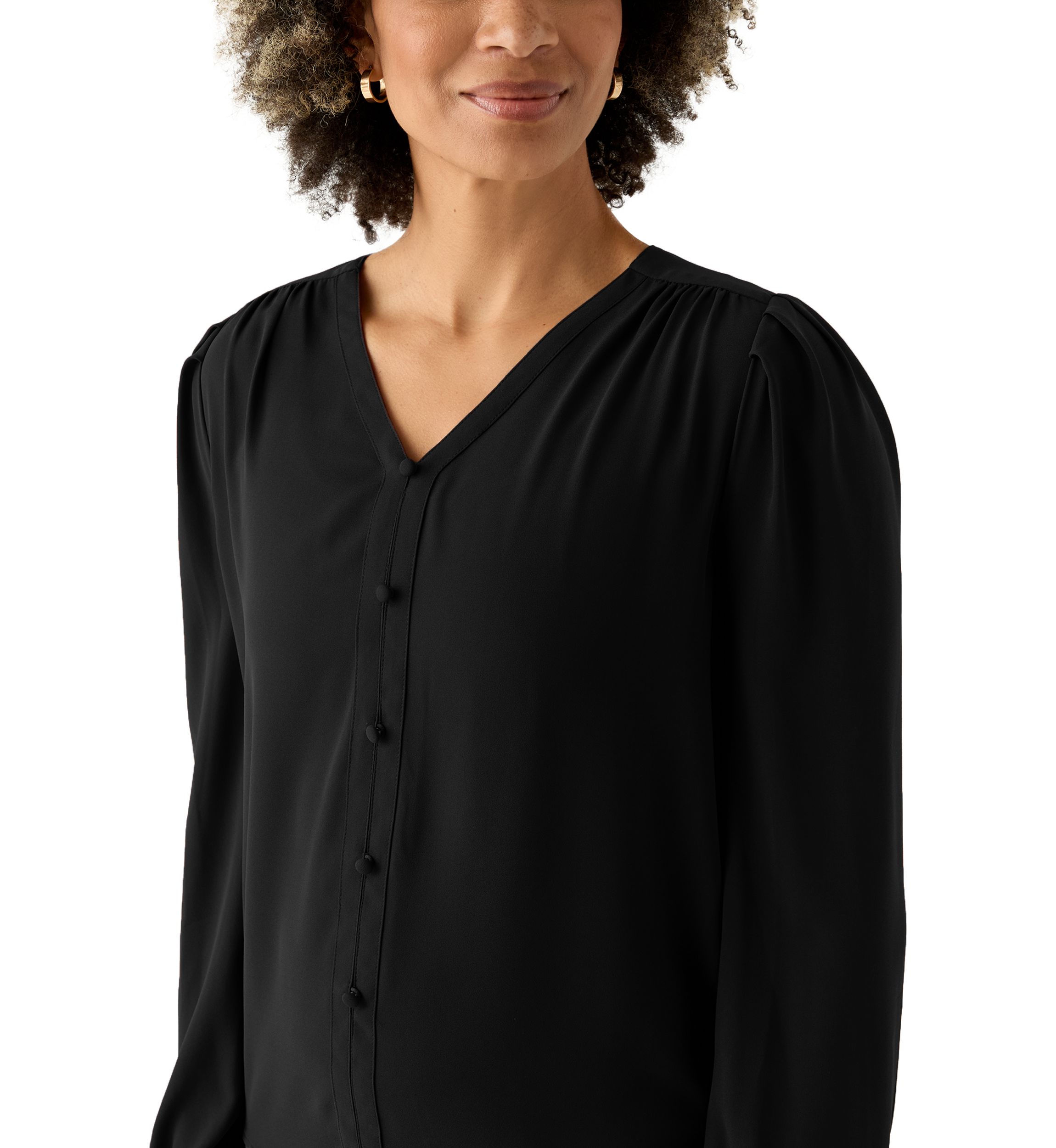 Womens Balloon Sleeve Button Down Blouse