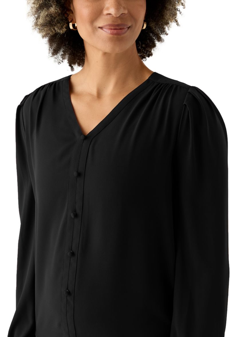 Womens Balloon Sleeve Button Down Blouse