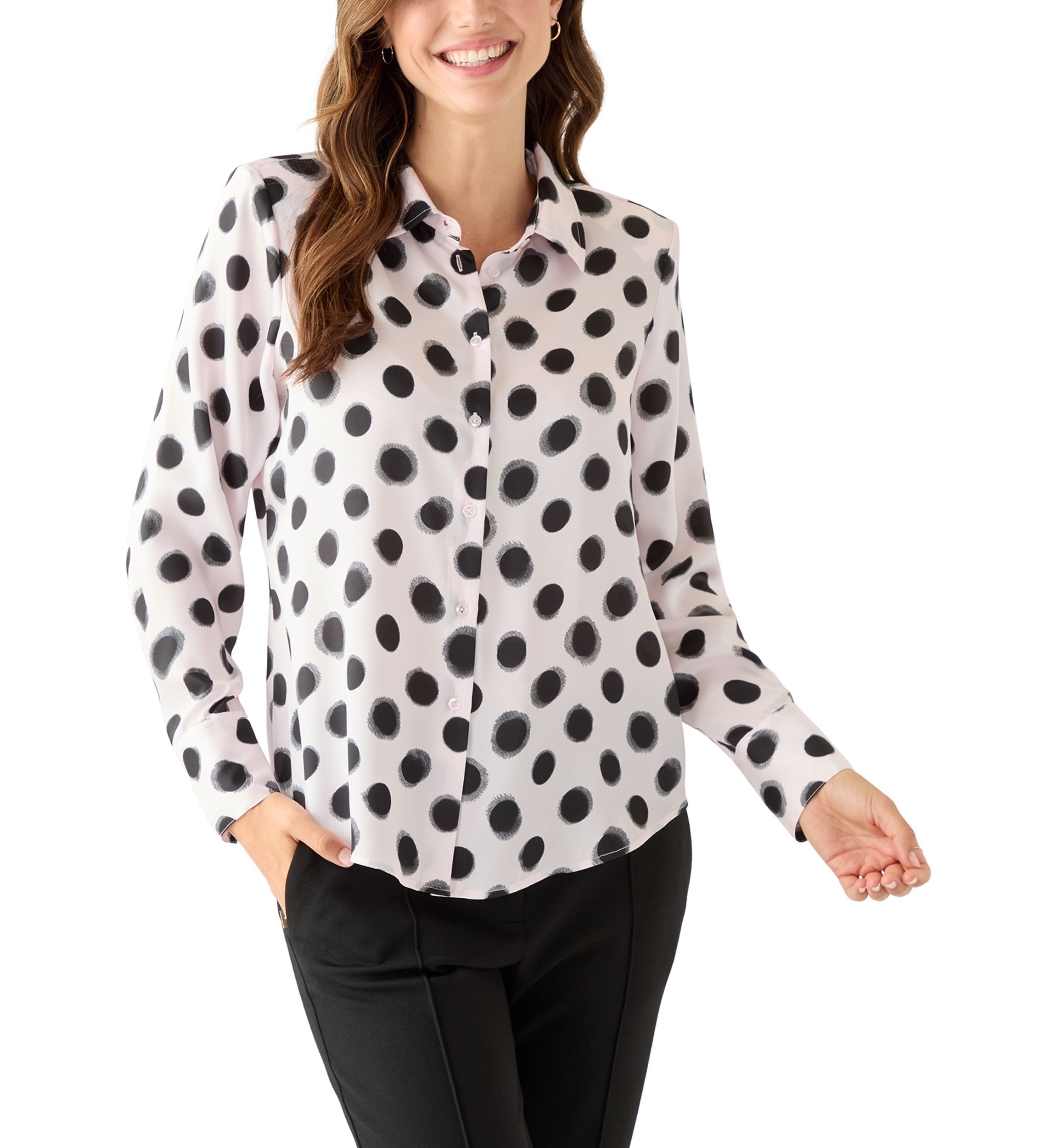 Womens Long Sleeve Polka Dot Shirt