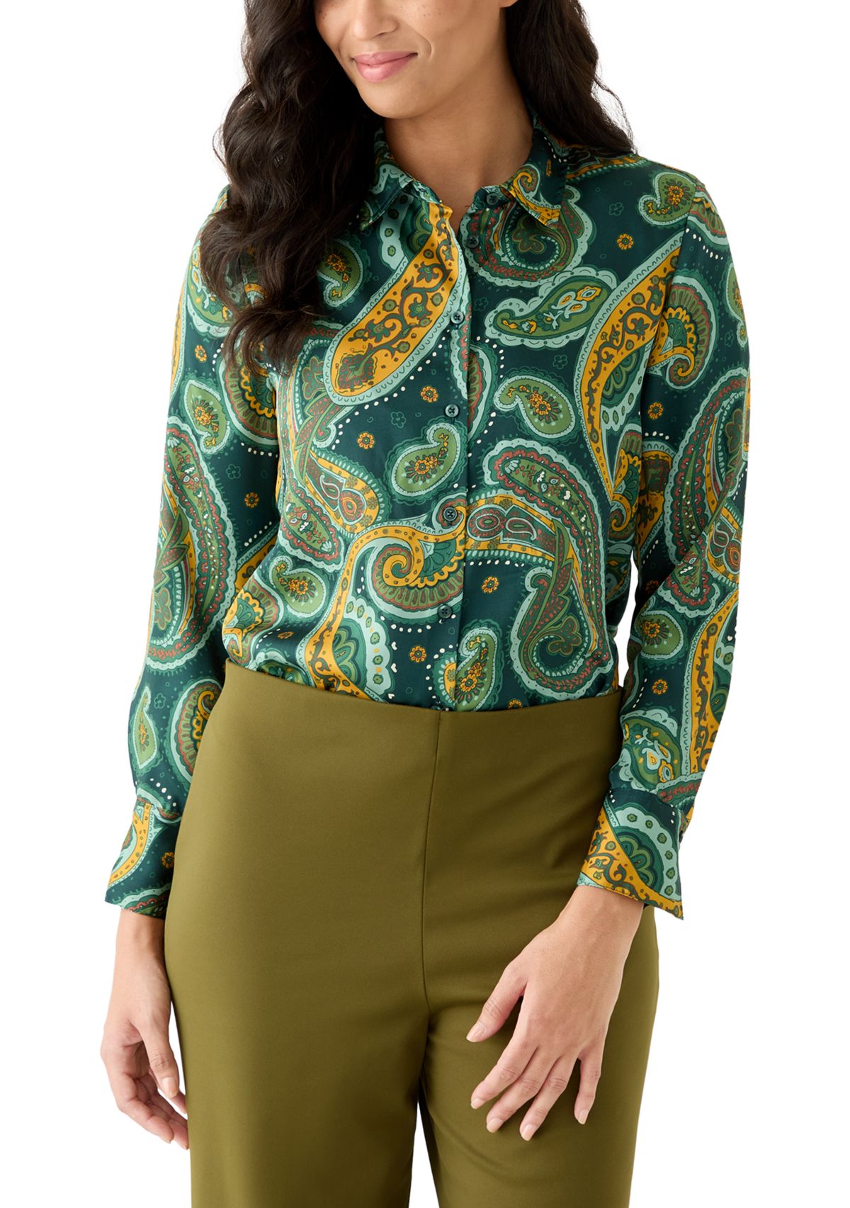 Womens Long Sleeve Paisley Print Blouse