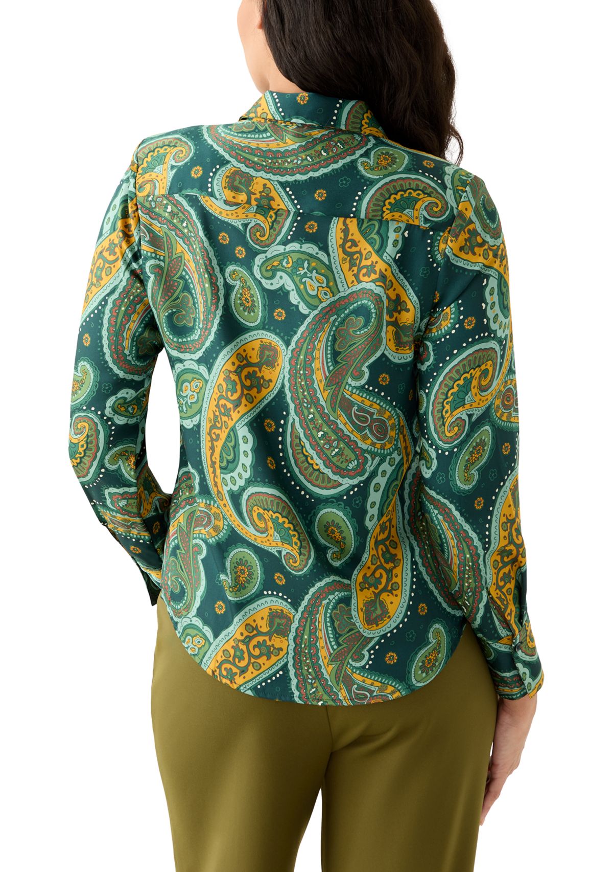 Womens Long Sleeve Paisley Print Blouse