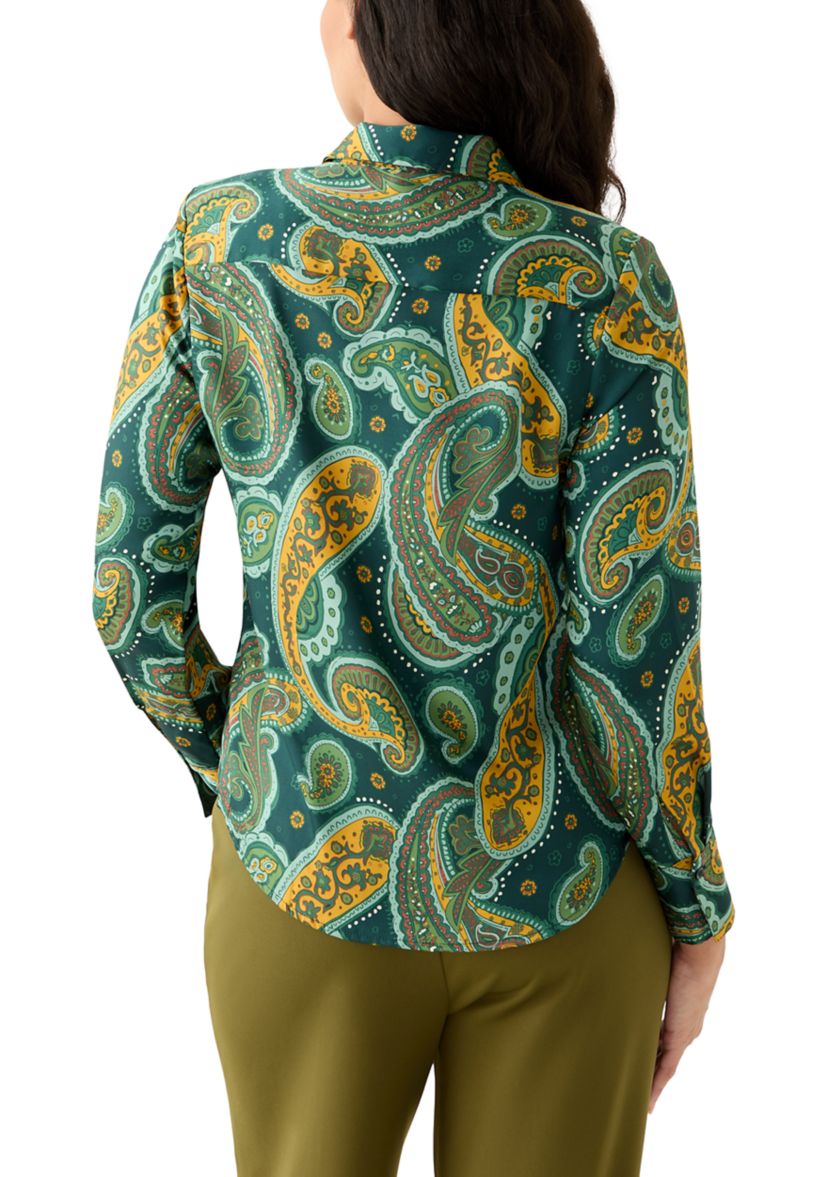 Womens Long Sleeve Paisley Print Blouse