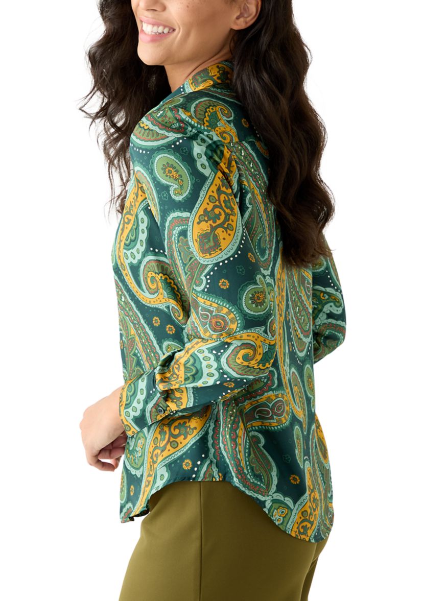 Womens Long Sleeve Paisley Print Blouse