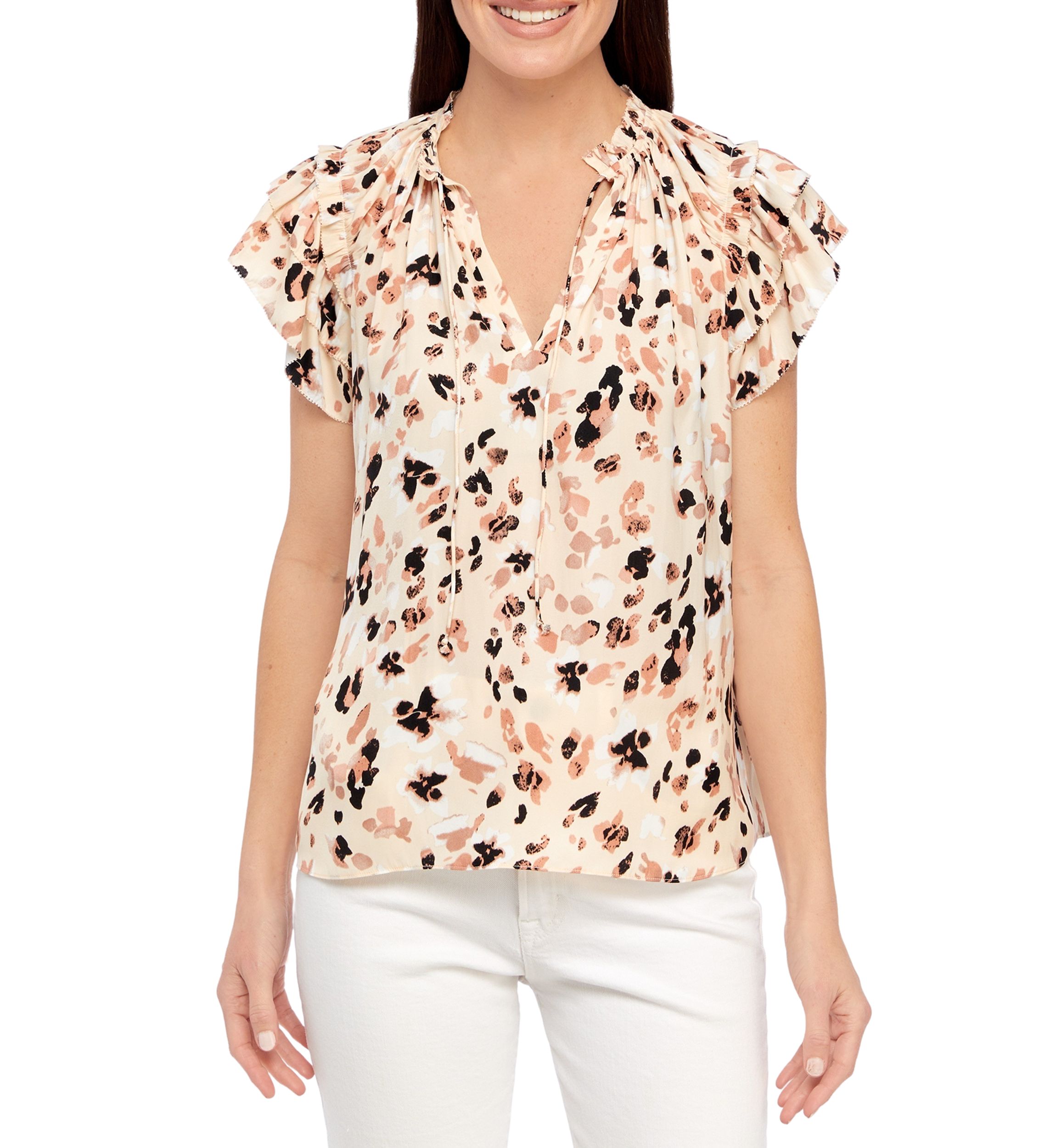 Petite Flutter Sleeve V-Neck Airflow Blouse