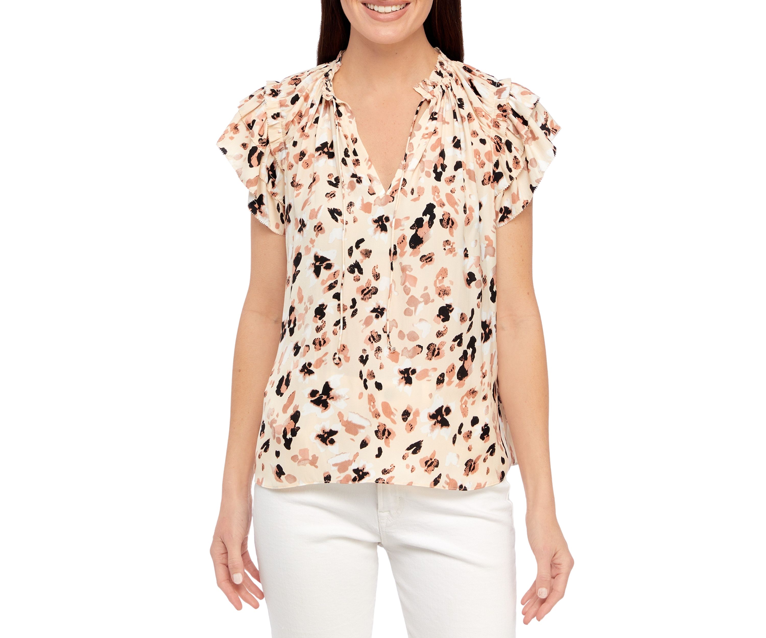 Petite Flutter Sleeve V-Neck Airflow Blouse