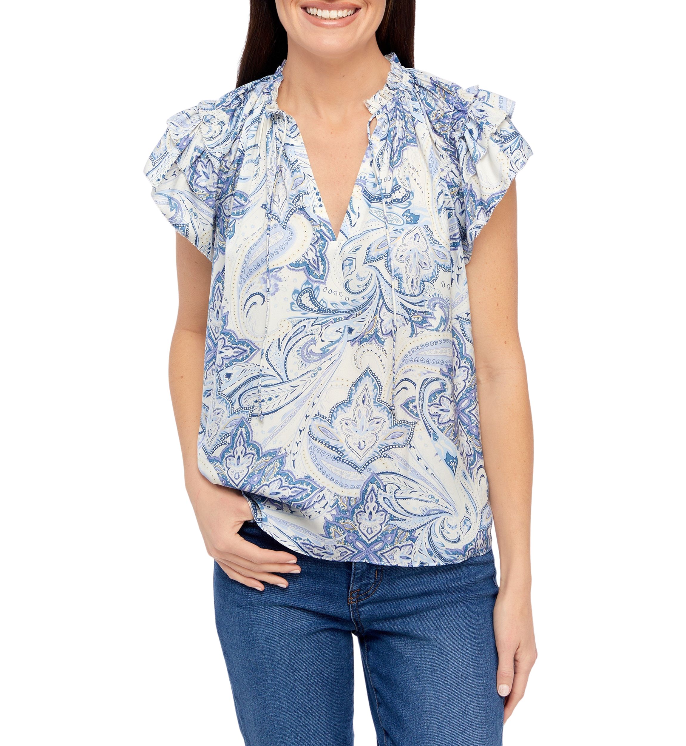 Petite Flutter Sleeve V-Neck Airflow Blouse