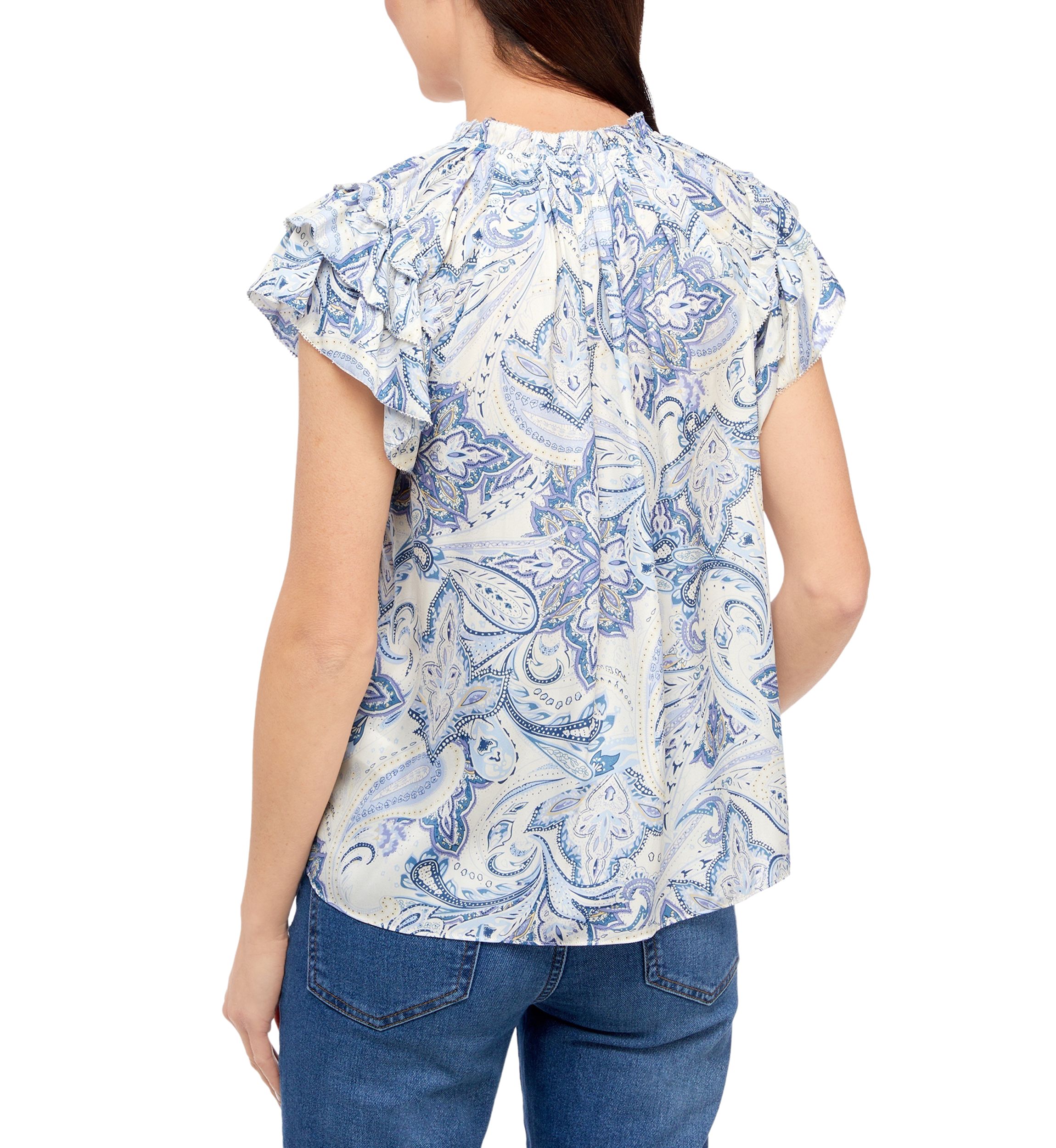 Petite Flutter Sleeve V-Neck Airflow Blouse
