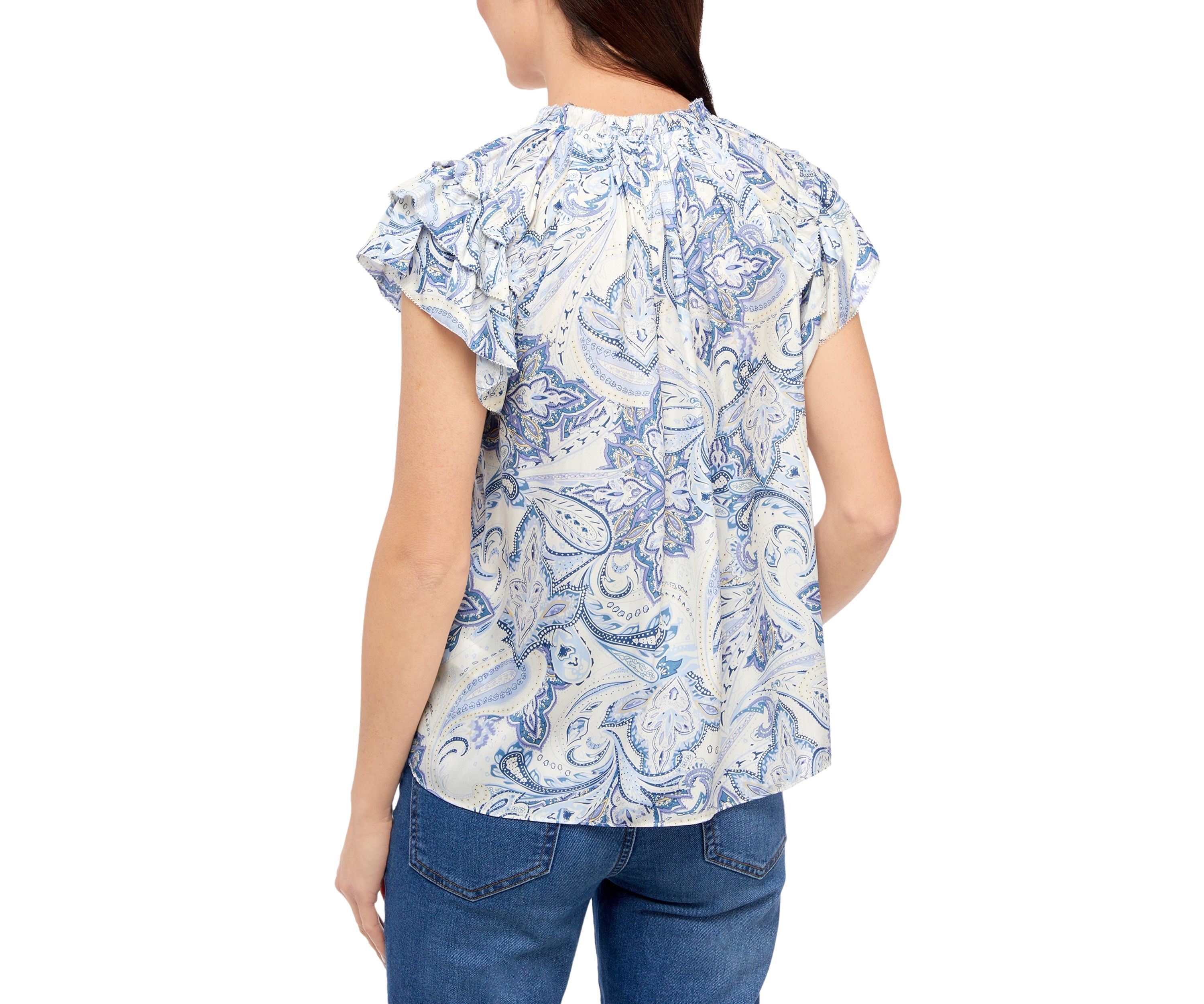 Petite Flutter Sleeve V-Neck Airflow Blouse