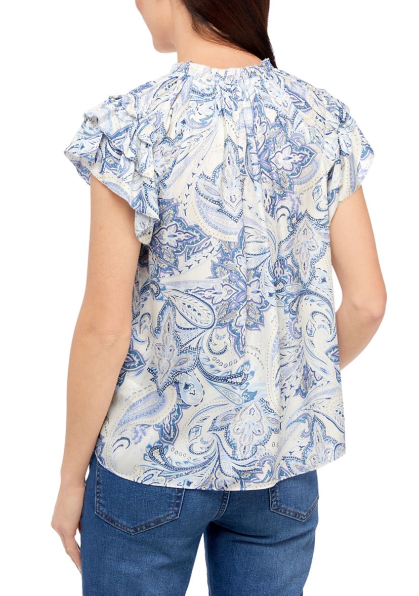 Petite Flutter Sleeve V-Neck Airflow Blouse