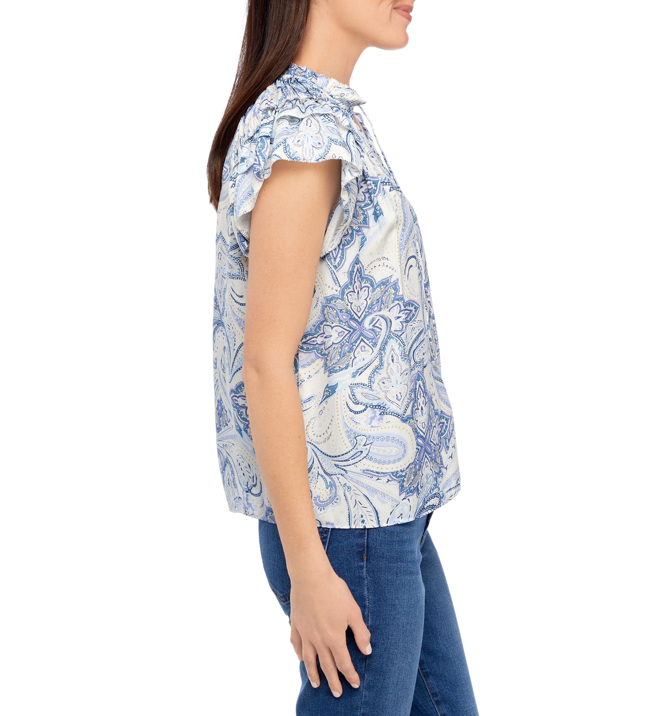 Petite Flutter Sleeve V-Neck Airflow Blouse