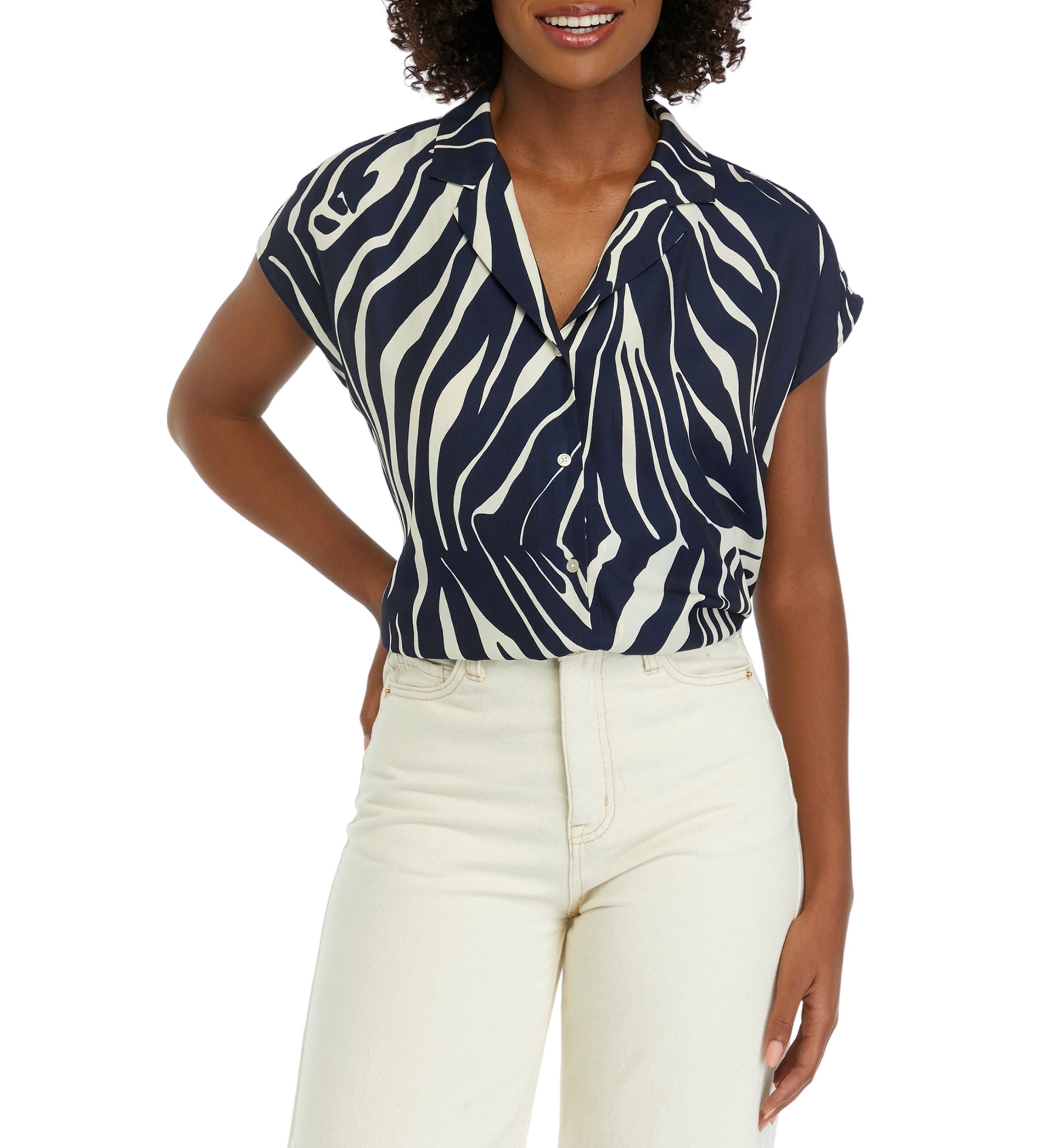 Womens Printed Short Sleeve Camp Shirt