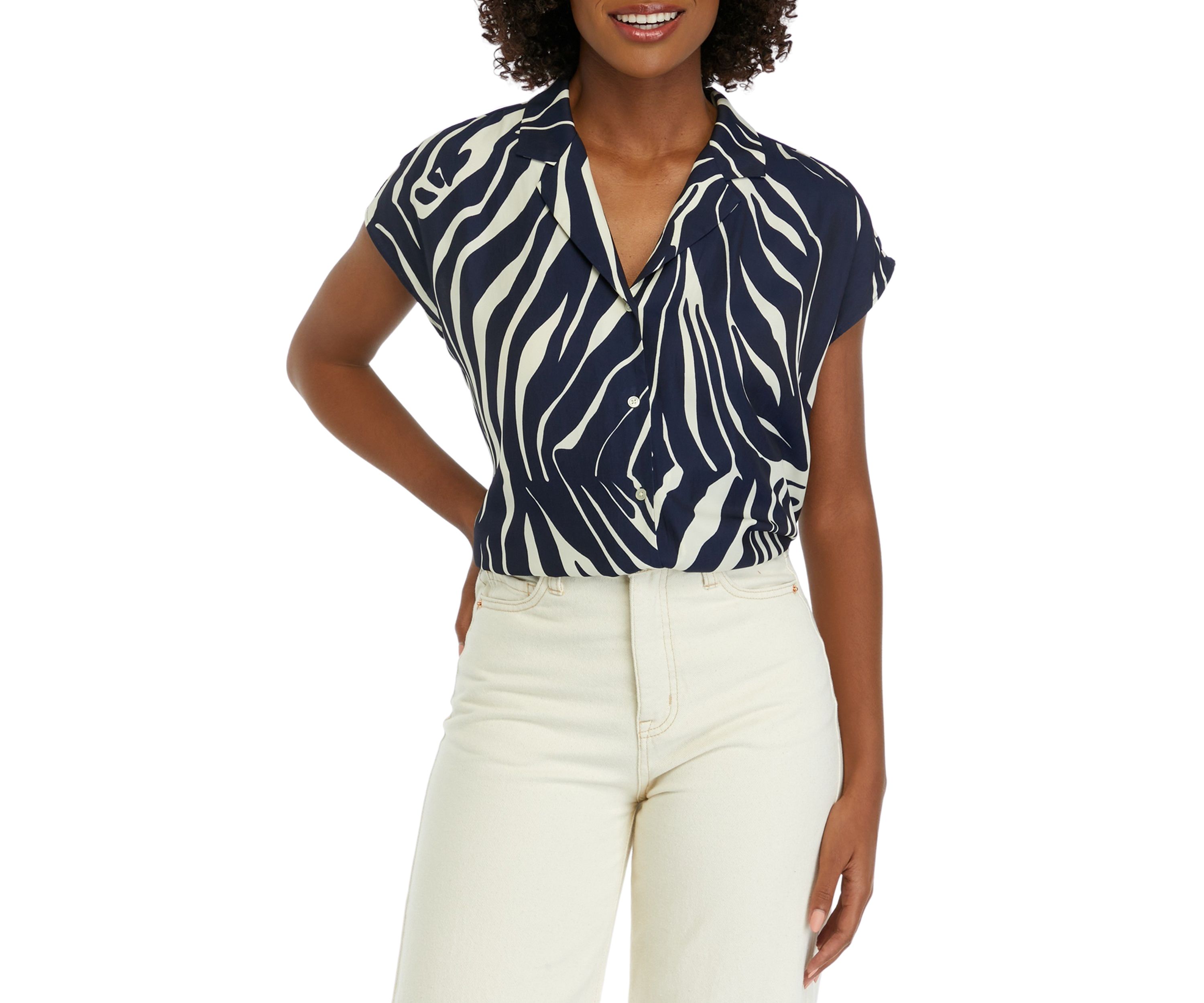 Womens Printed Short Sleeve Camp Shirt