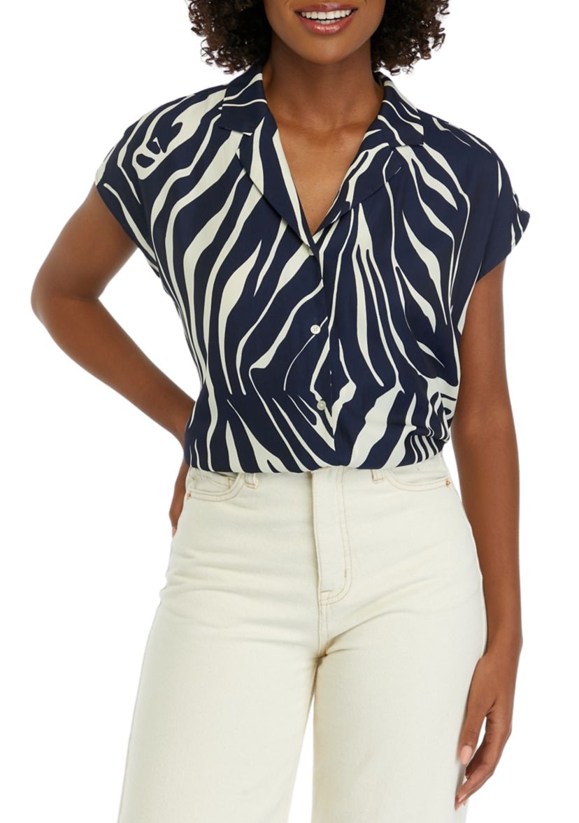 Womens Printed Short Sleeve Camp Shirt