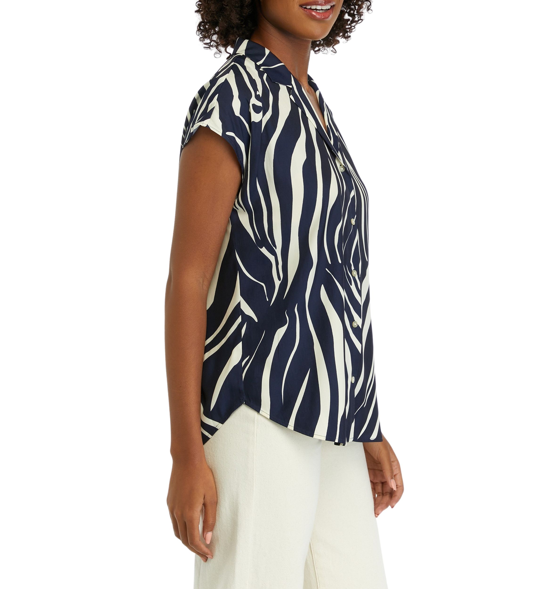 Womens Printed Short Sleeve Camp Shirt