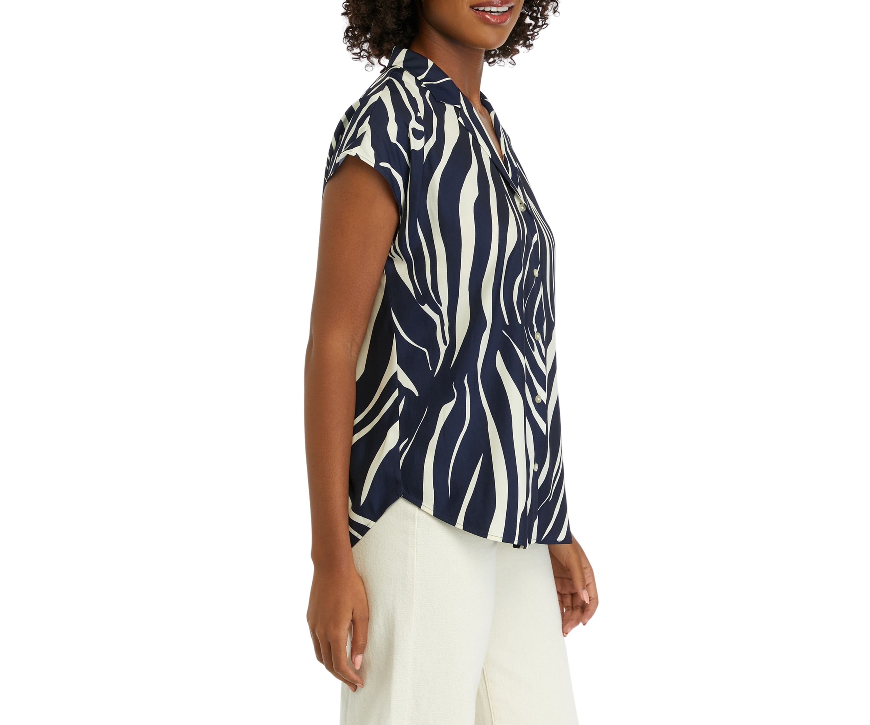 Womens Printed Short Sleeve Camp Shirt