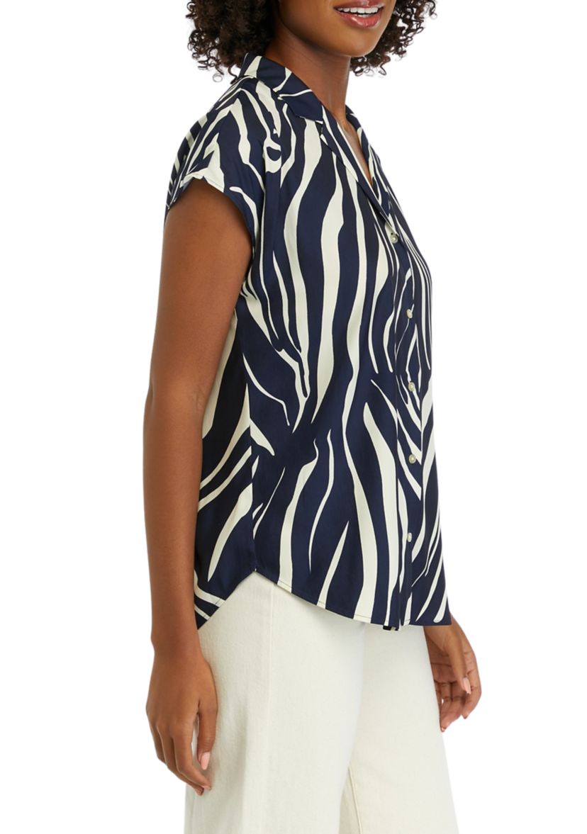 Womens Printed Short Sleeve Camp Shirt