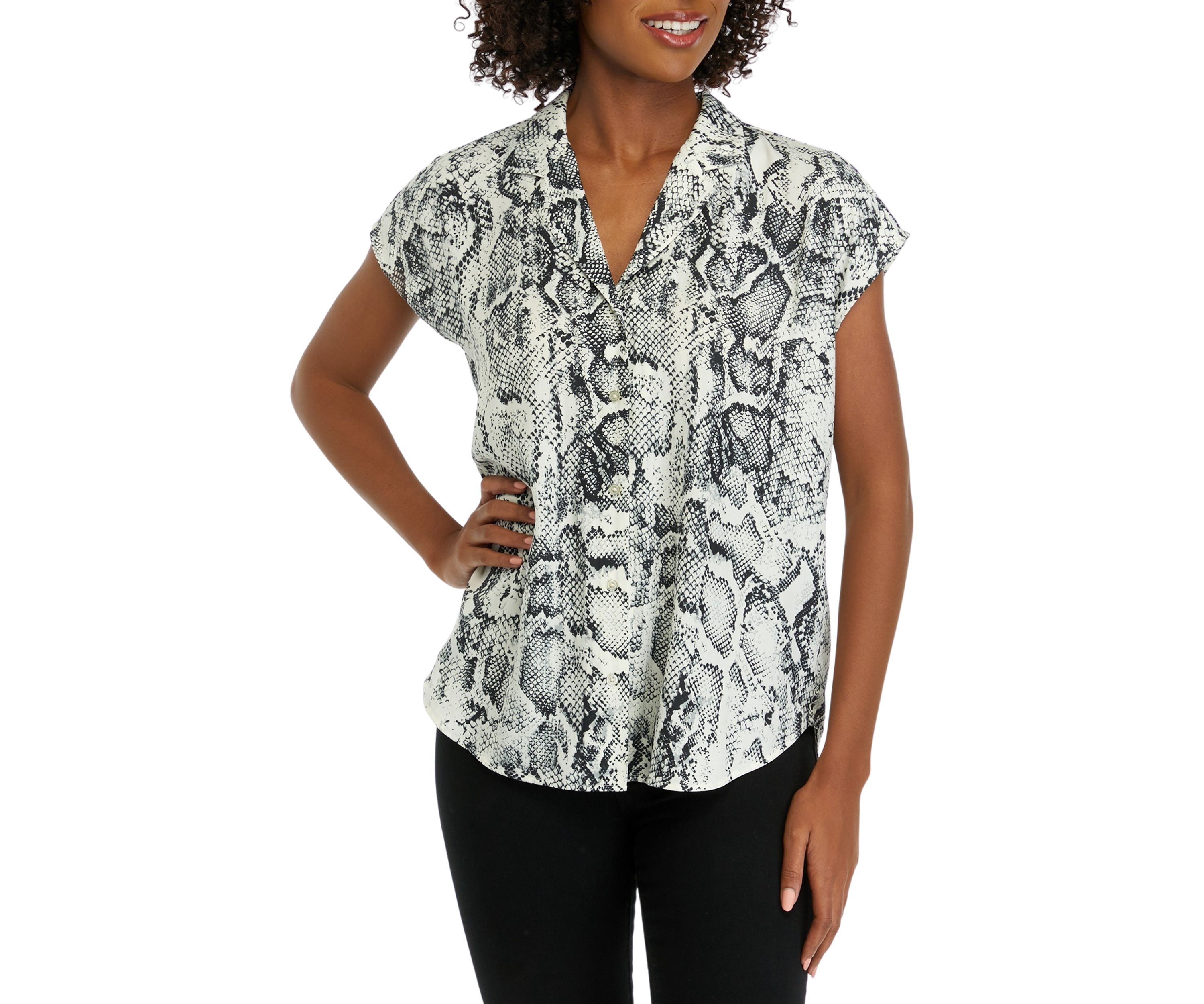 Womens Printed Short Sleeve Camp Shirt