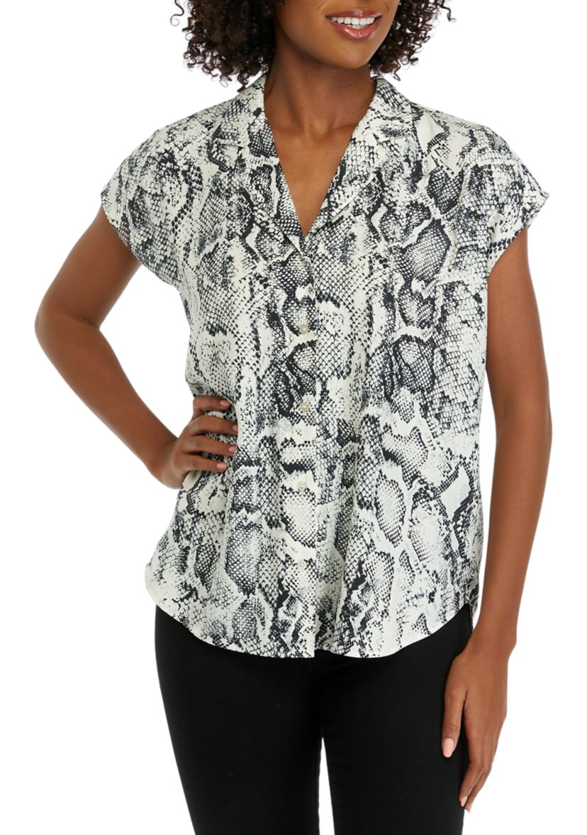 Womens Printed Short Sleeve Camp Shirt