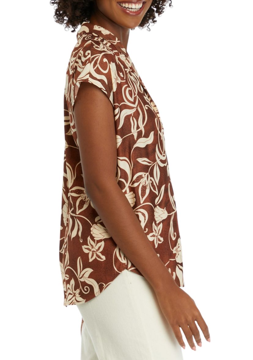 Womens Short Sleeve Printed Camp Shirt