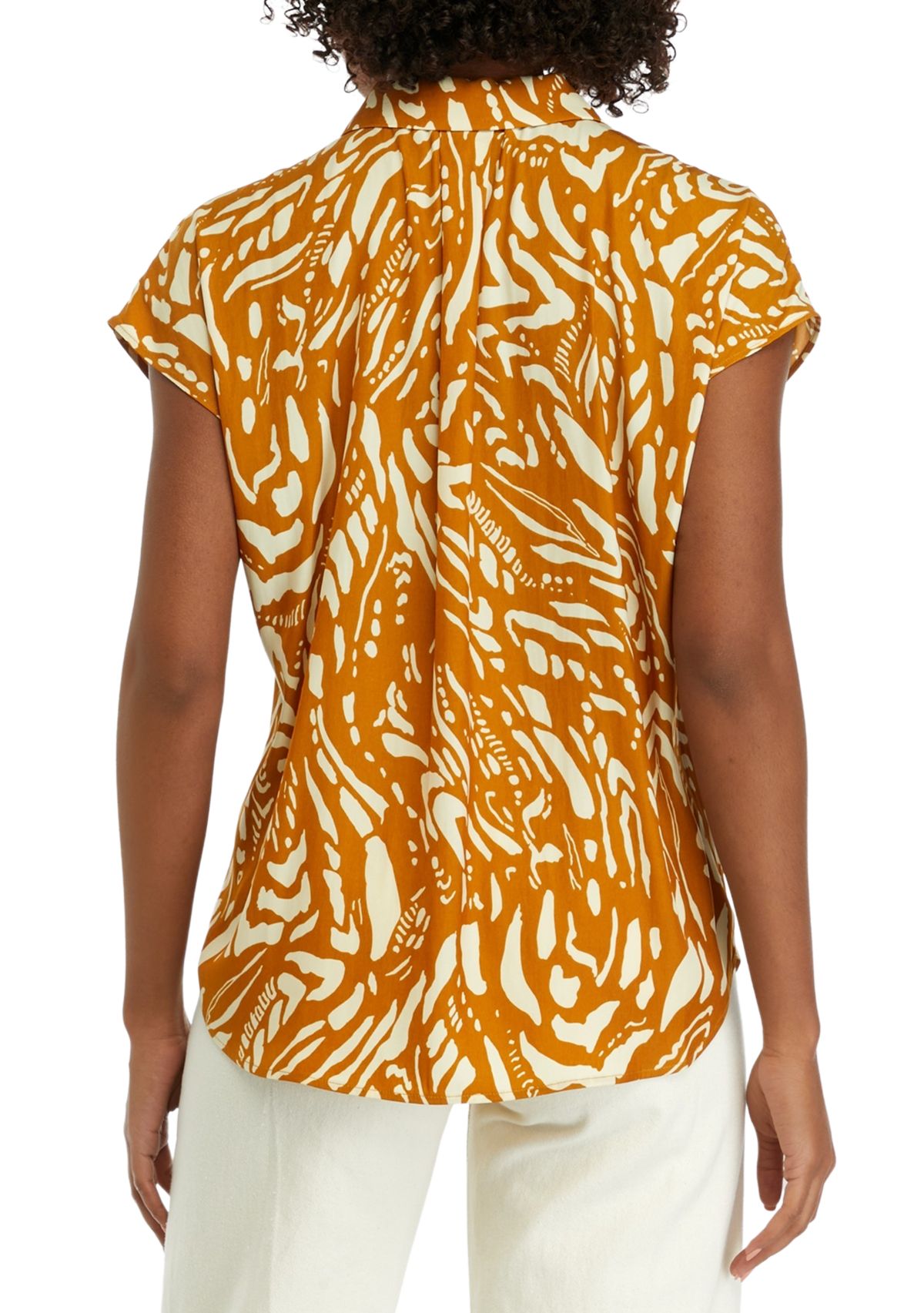 Womens Short Sleeve Printed Camp Shirt