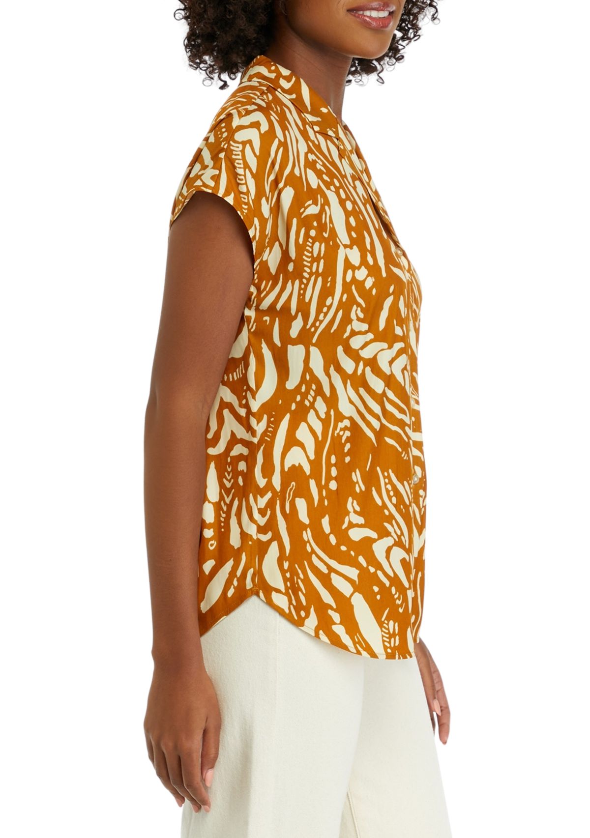 Womens Short Sleeve Printed Camp Shirt