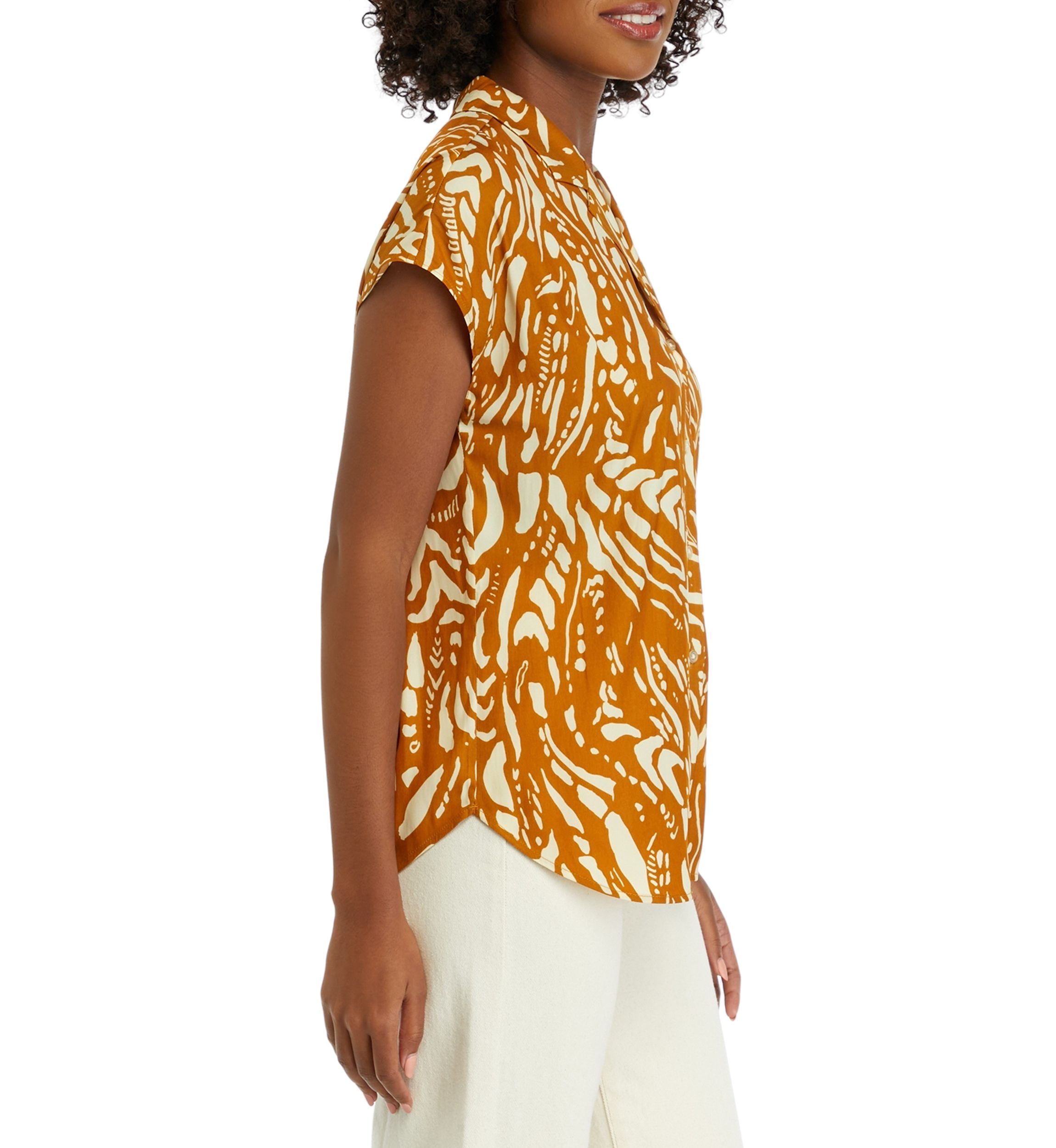 Womens Short Sleeve Printed Camp Shirt