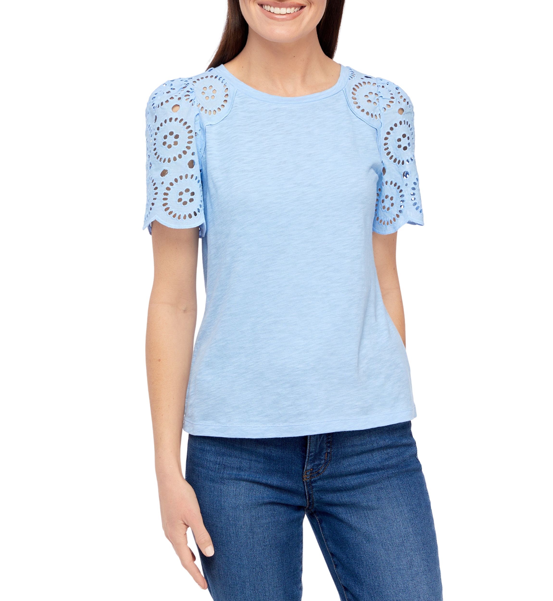 Petite Short Sleeve Eyelet Top