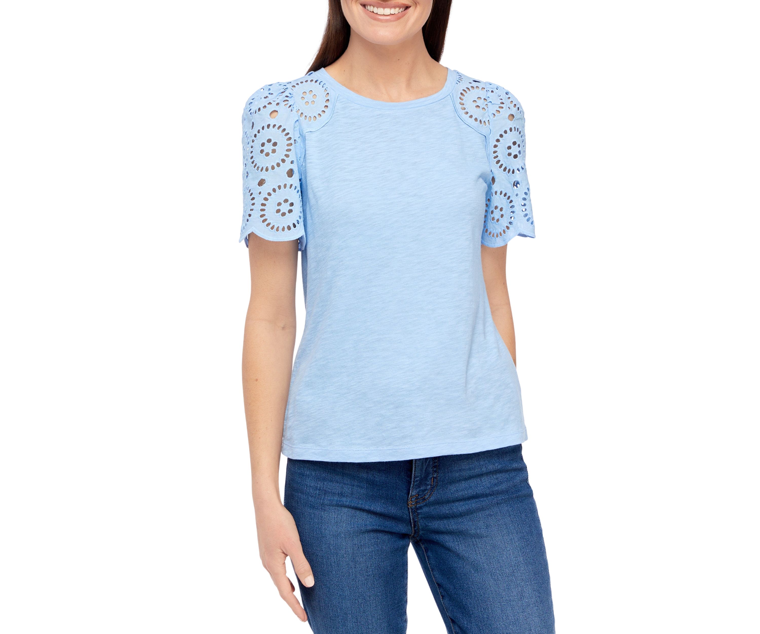 Petite Short Sleeve Eyelet Top