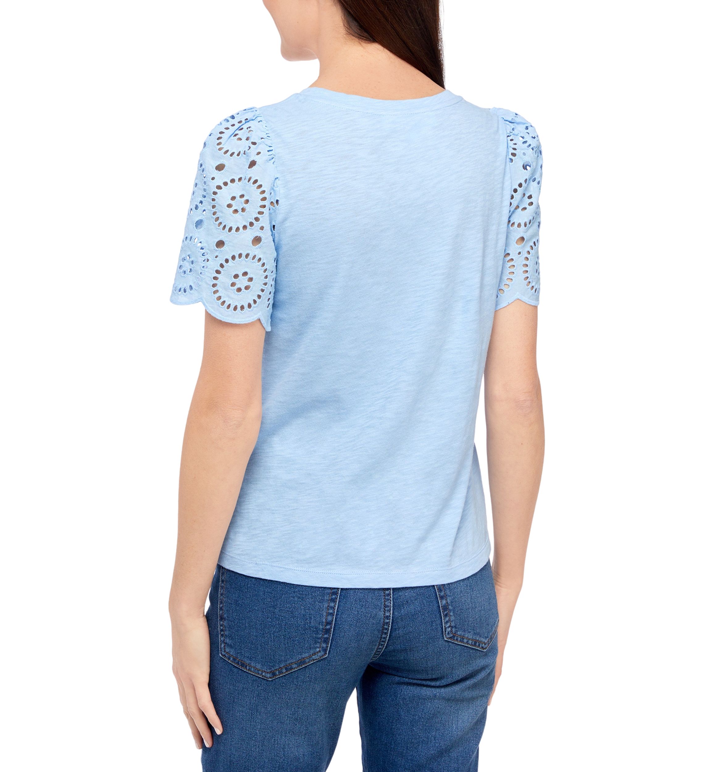 Petite Short Sleeve Eyelet Top