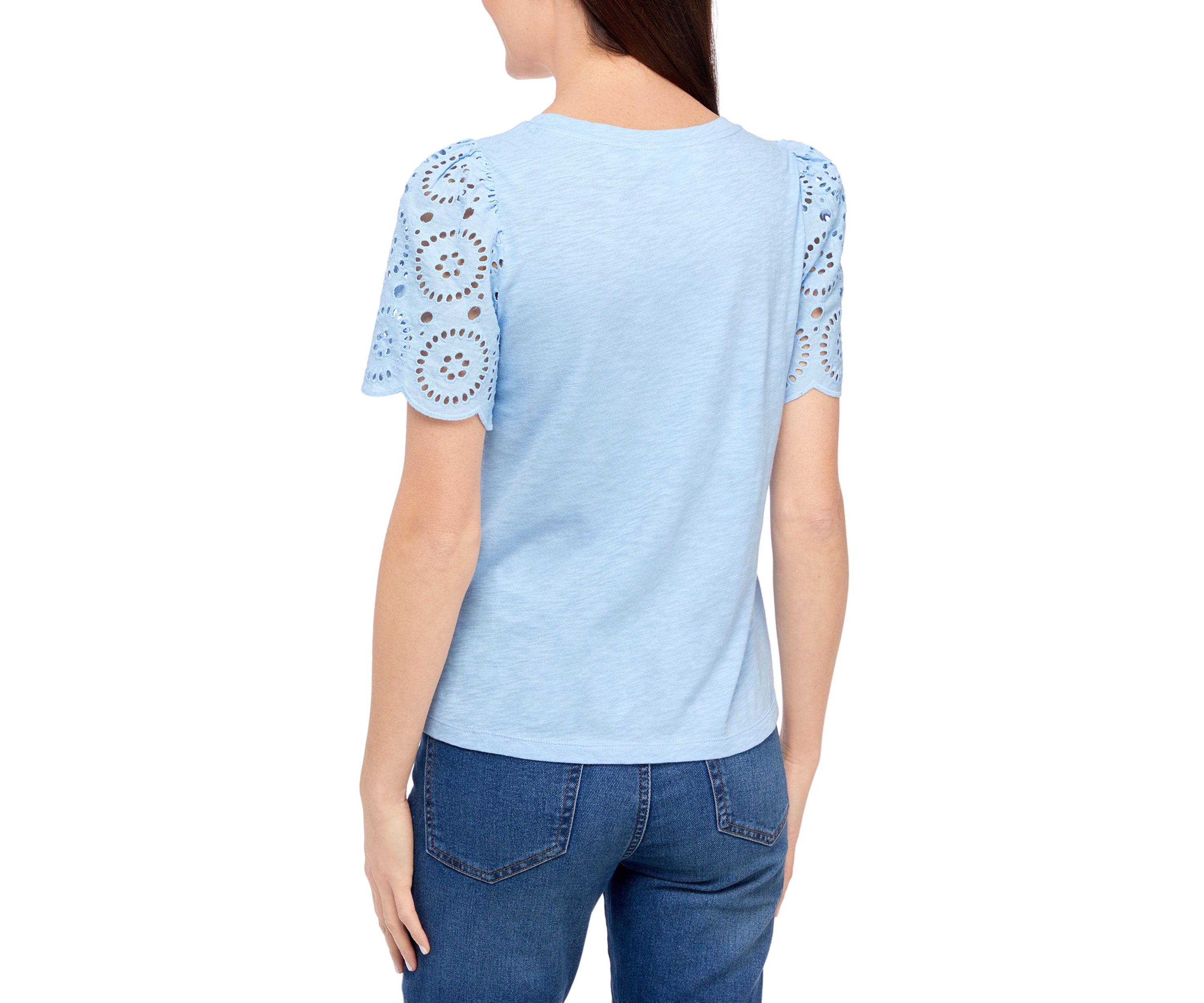 Petite Short Sleeve Eyelet Top