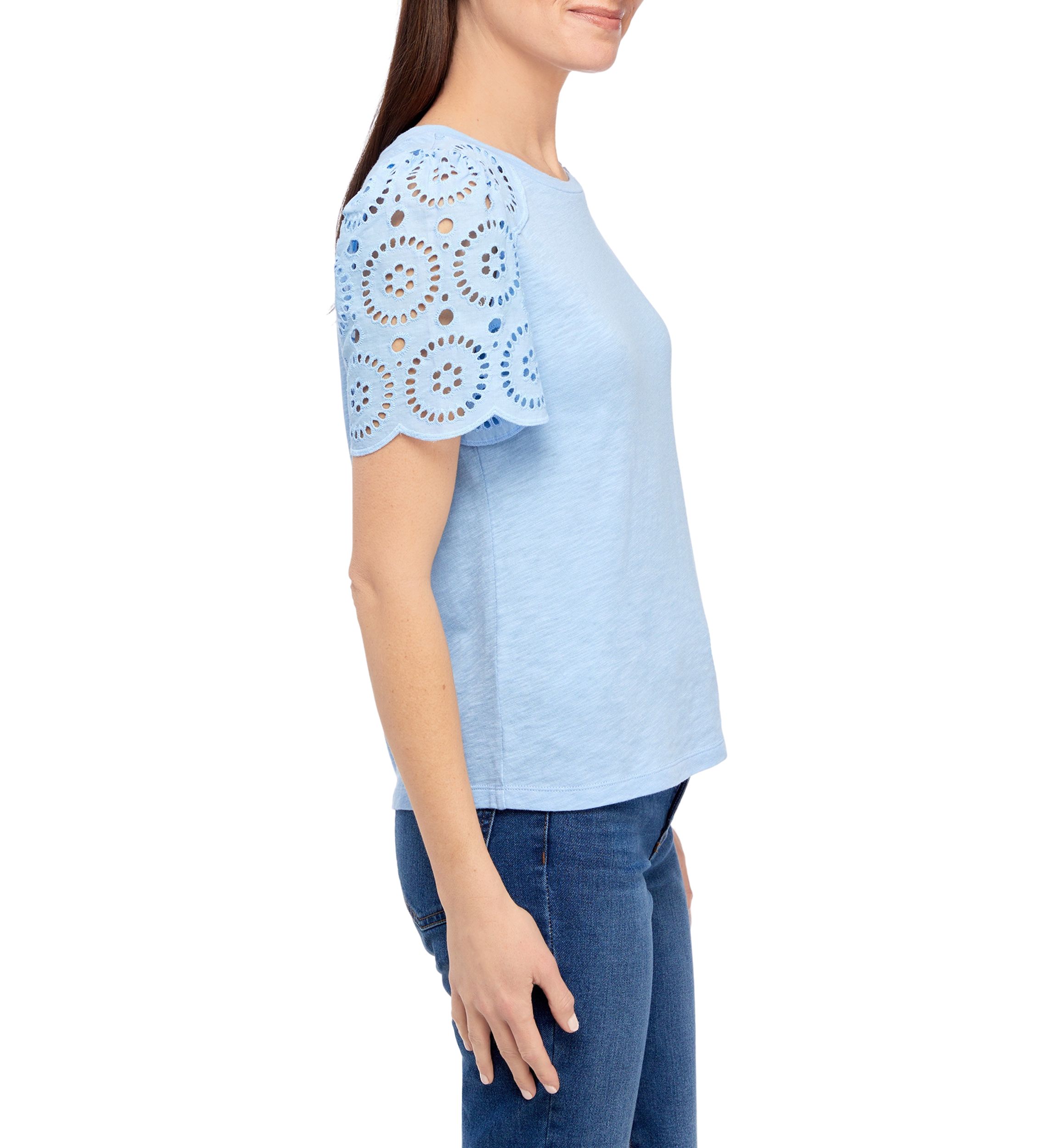 Petite Short Sleeve Eyelet Top