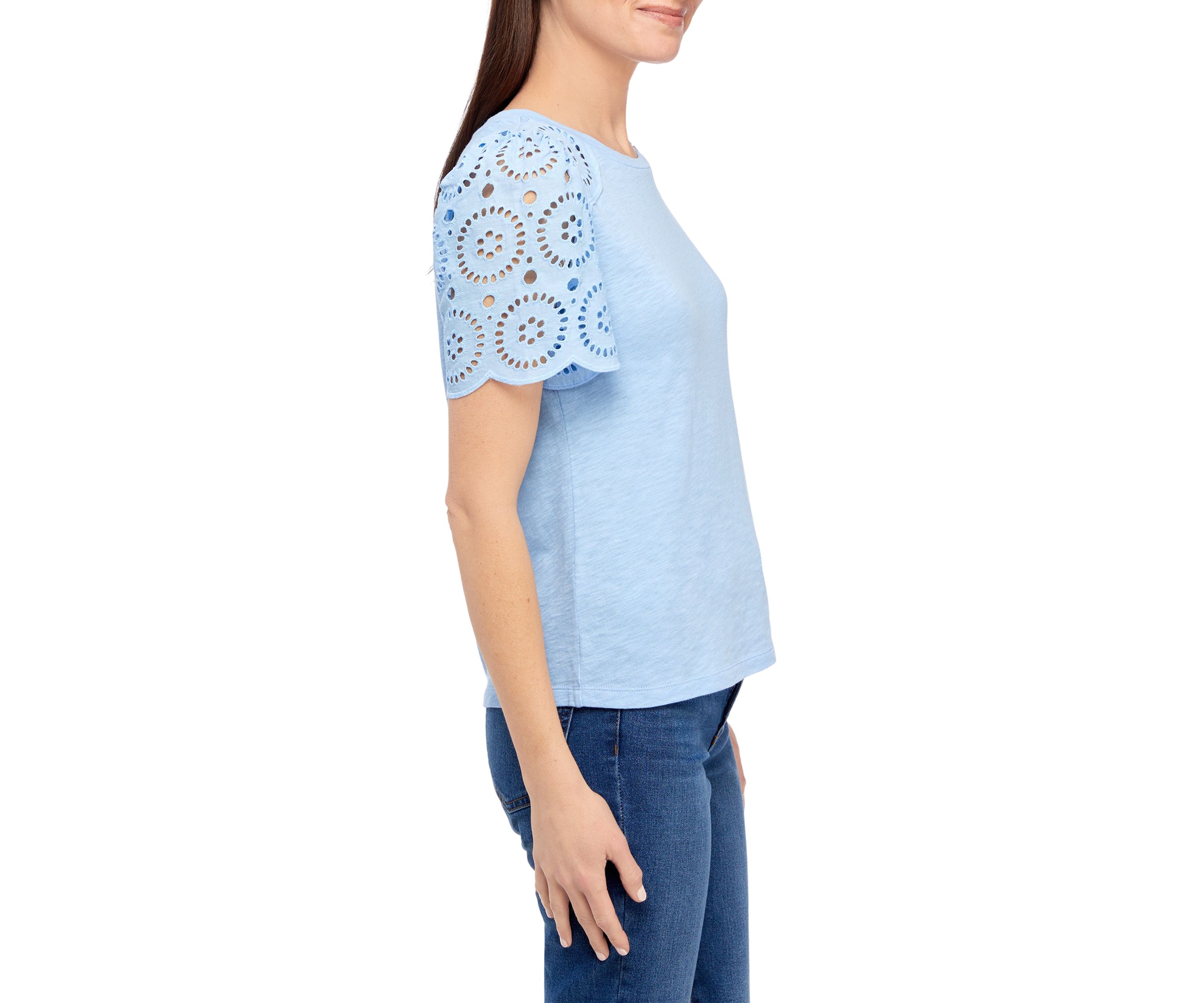 Petite Short Sleeve Eyelet Top