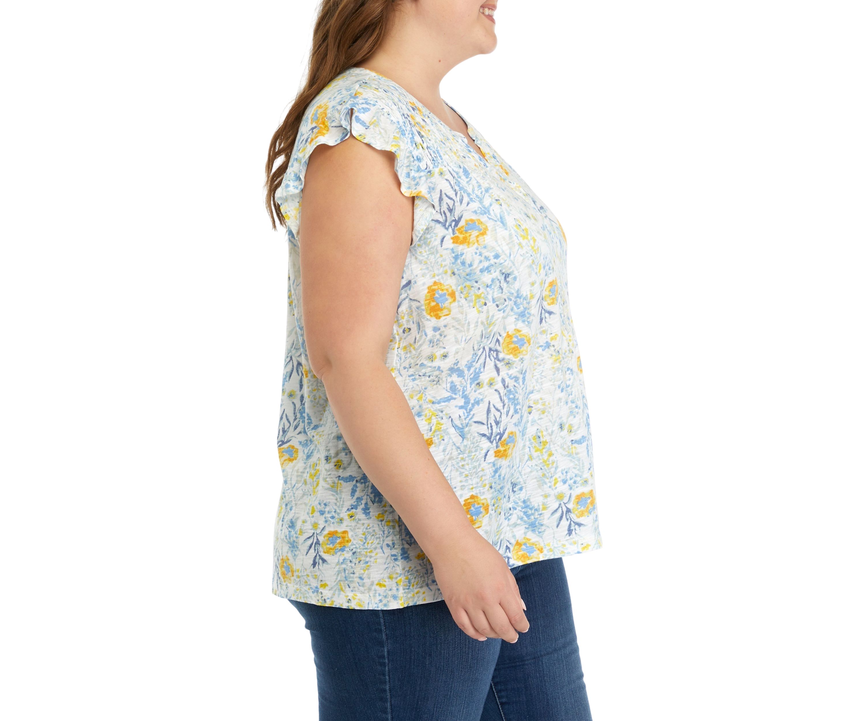 Womens Short Ruffle Sleeve Button Front Top