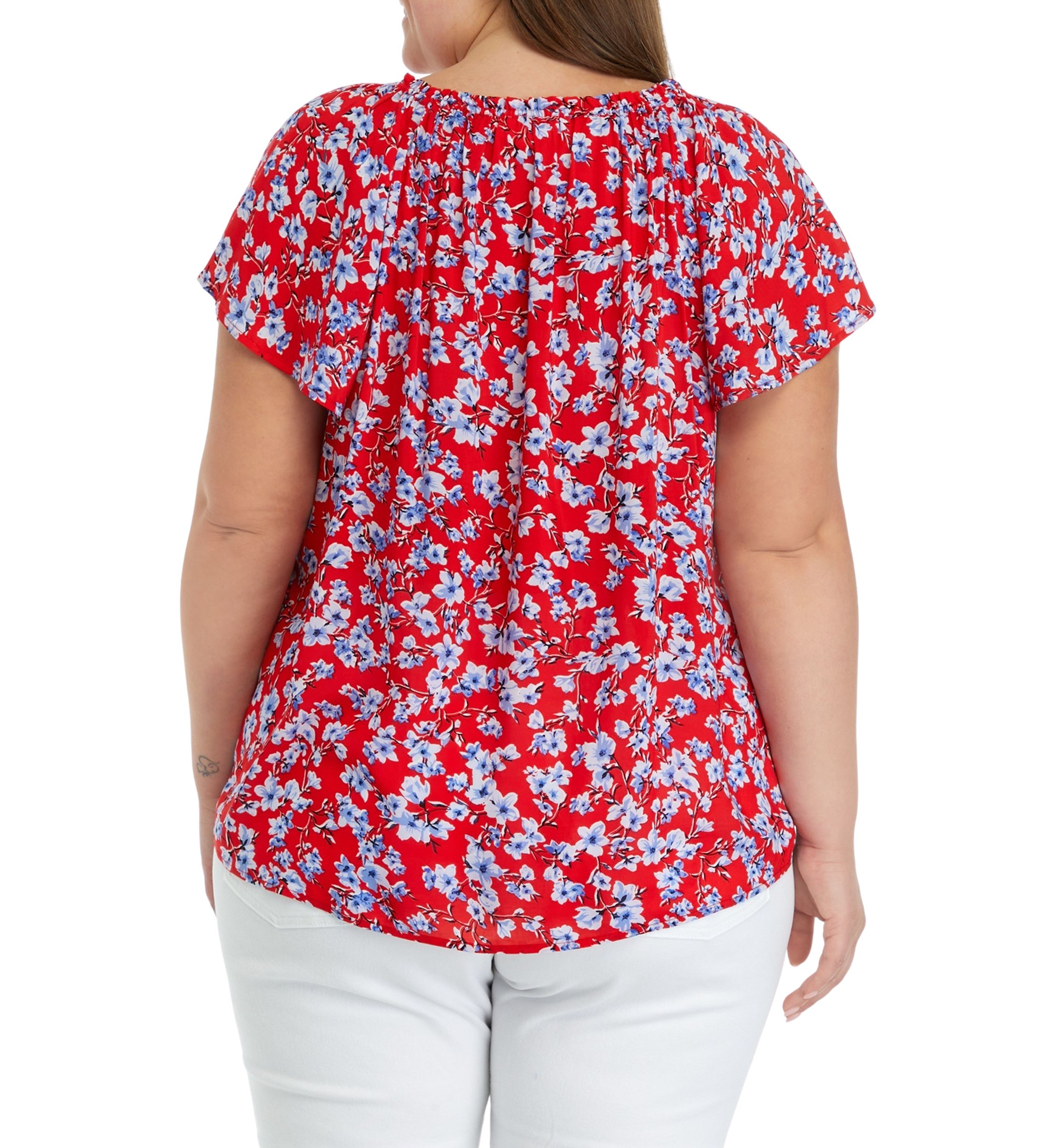 Plus Size Short Sleeve Split Neck Top