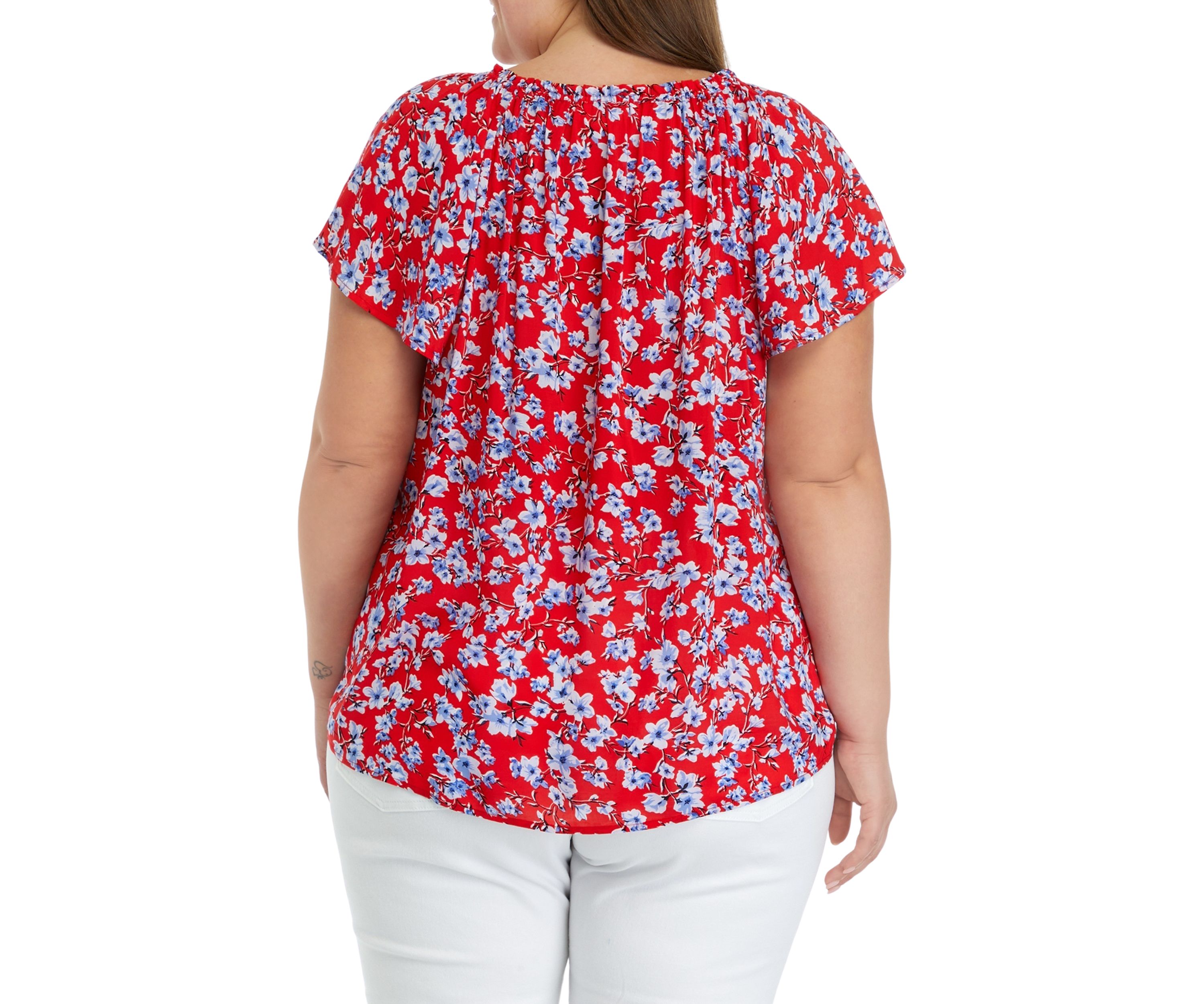 Plus Size Short Sleeve Split Neck Top
