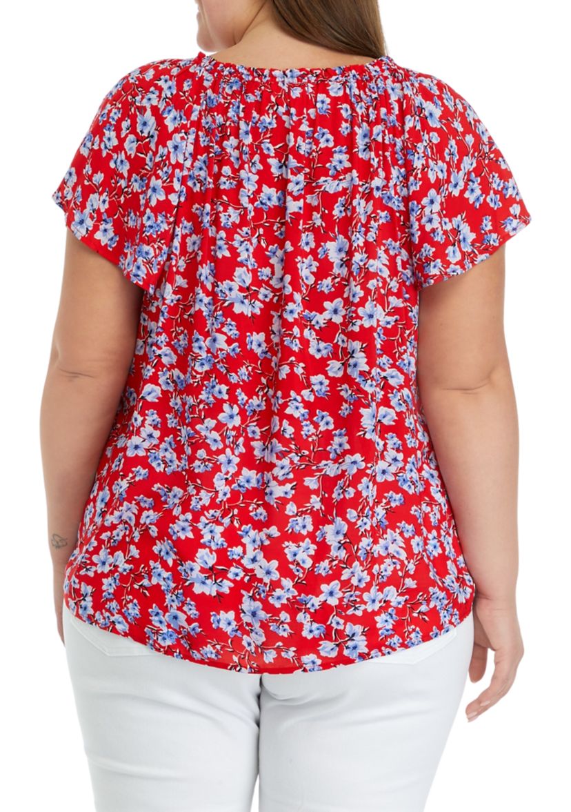 Plus Size Short Sleeve Split Neck Top