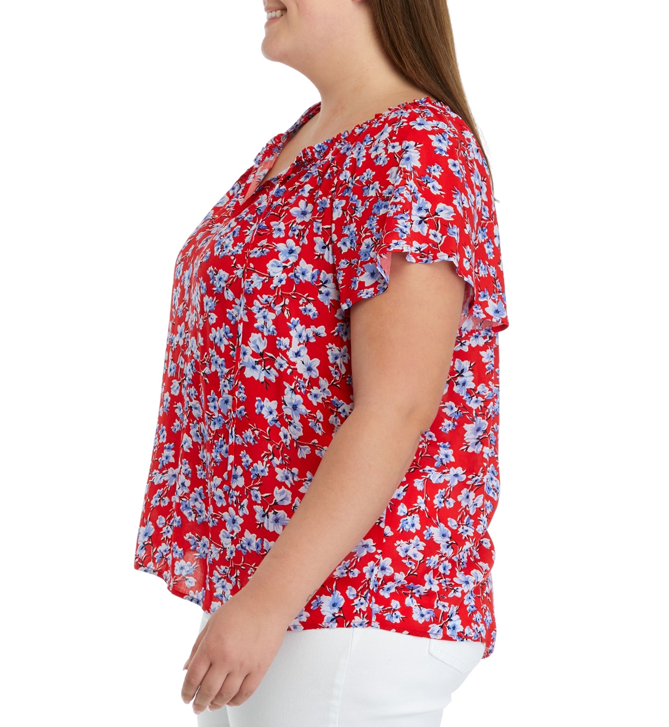 Plus Size Short Sleeve Split Neck Top