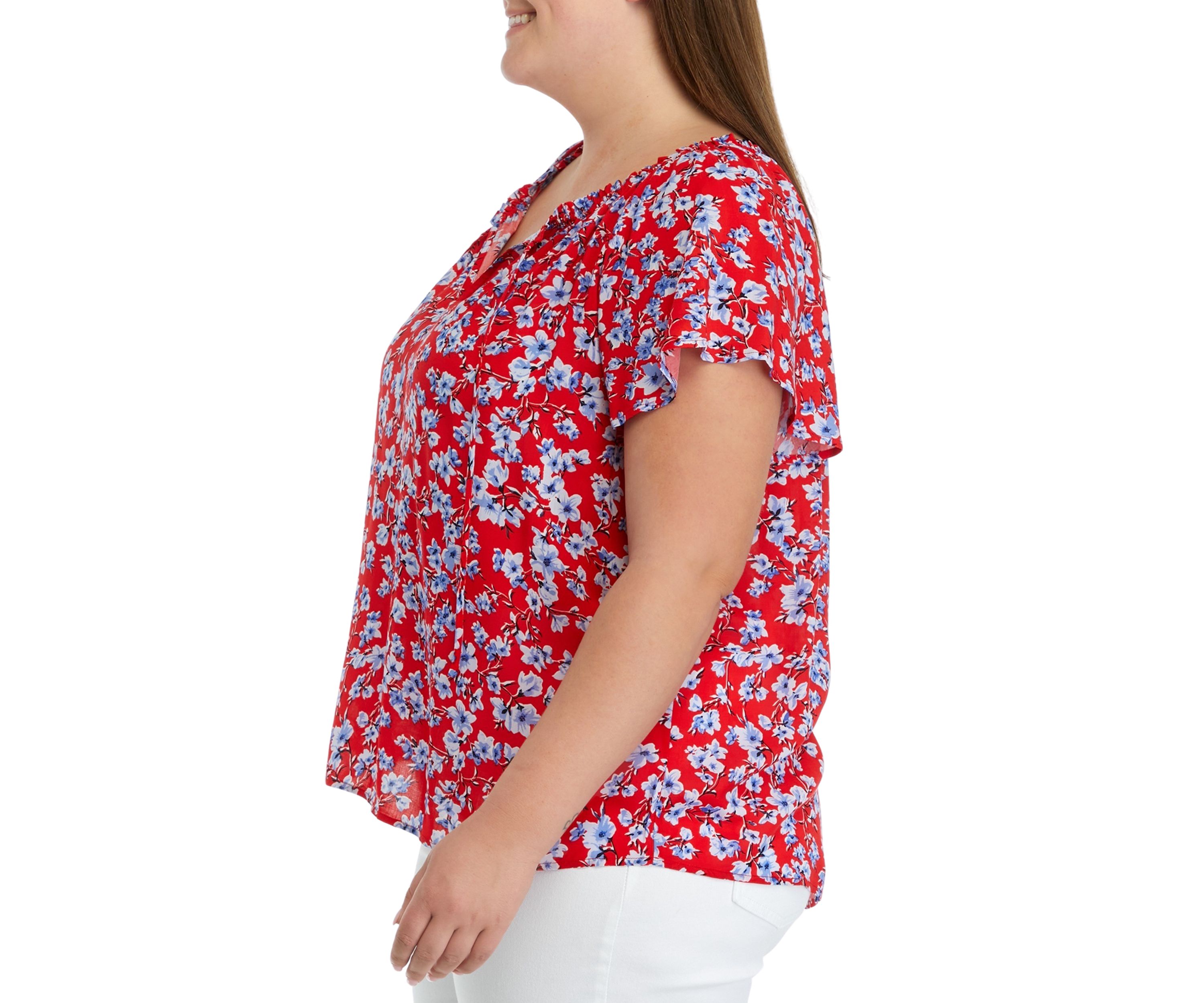 Plus Size Short Sleeve Split Neck Top