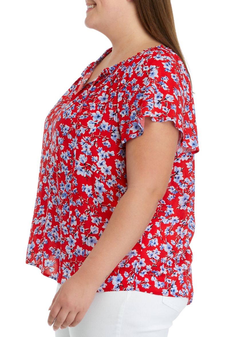 Plus Size Short Sleeve Split Neck Top