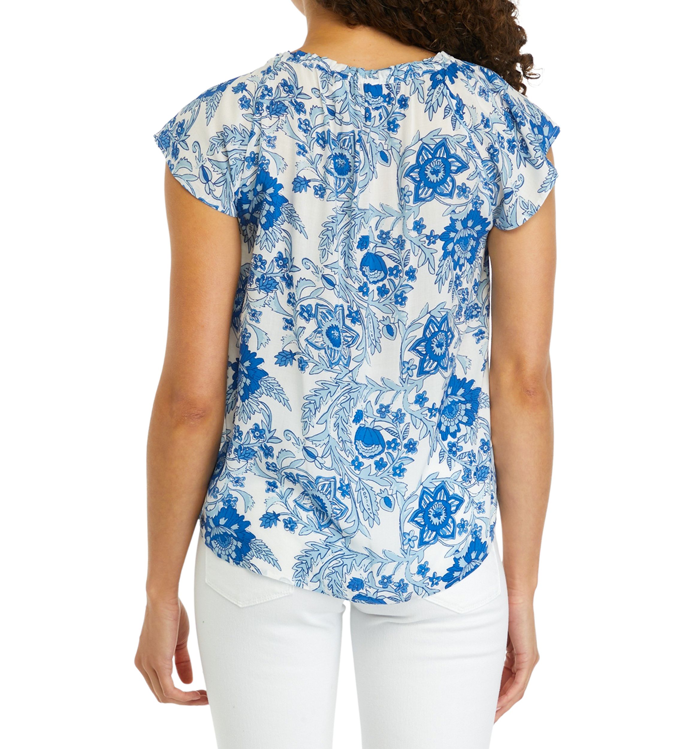 Petite Short Sleeve Split Neck Top