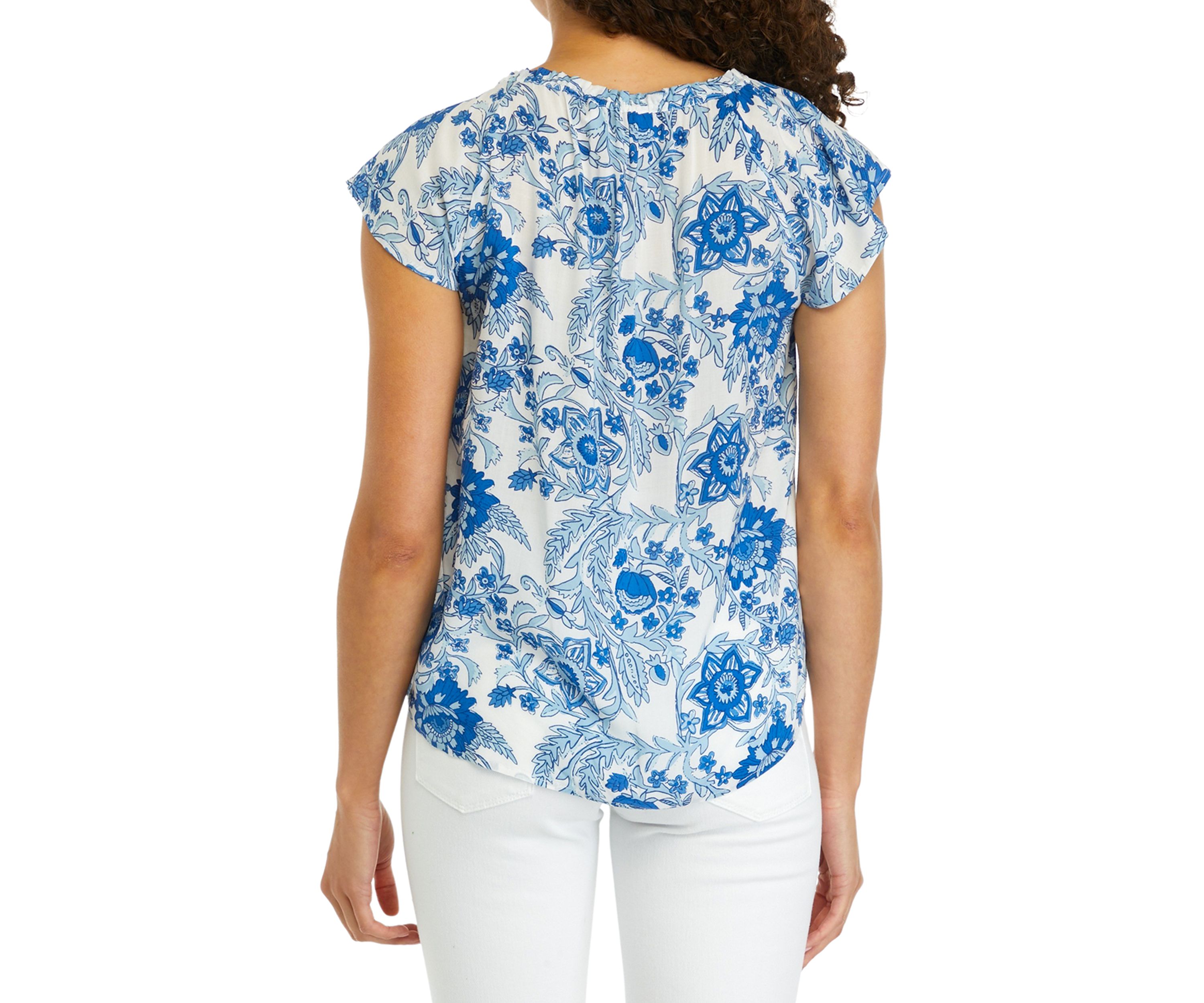 Petite Short Sleeve Split Neck Top