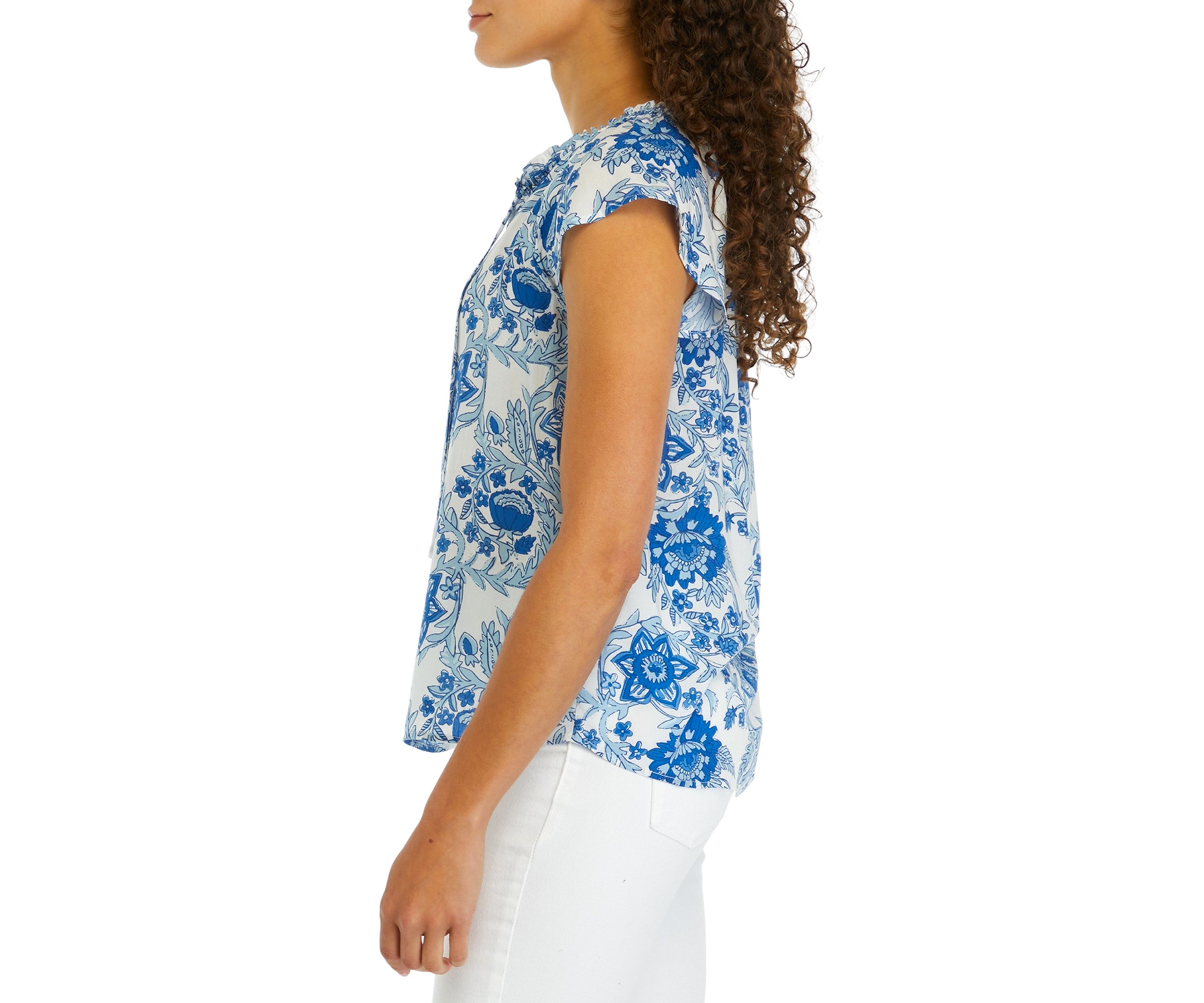 Petite Short Sleeve Split Neck Top