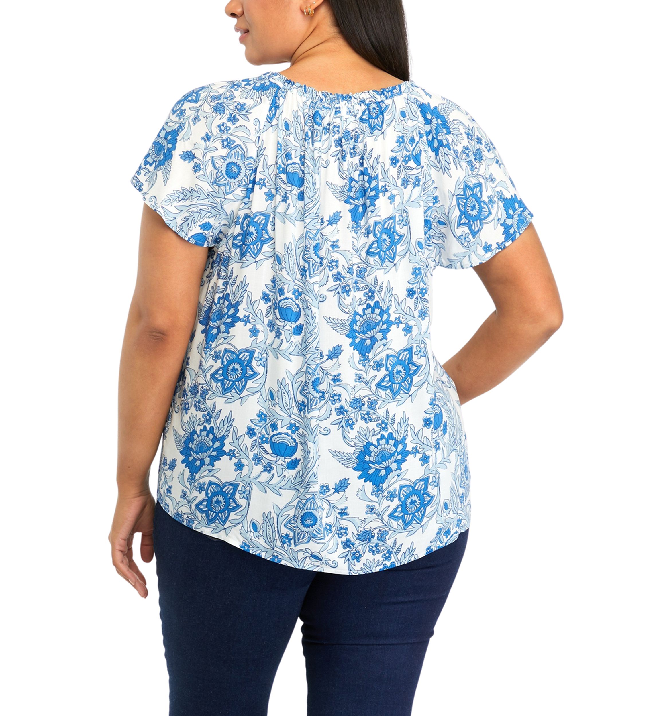 Plus Size Short Flutter Sleeve Split Neck Top