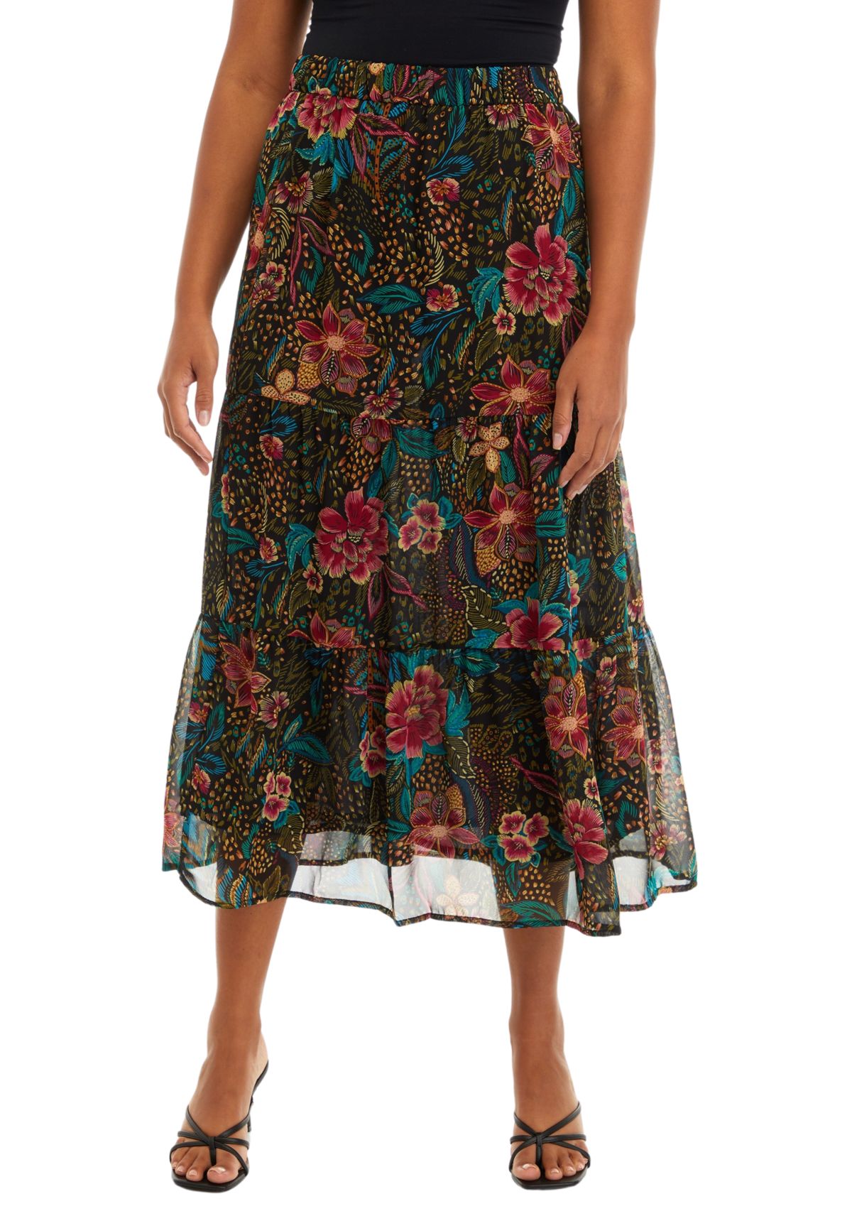 Womens Printed Midi Skirt 