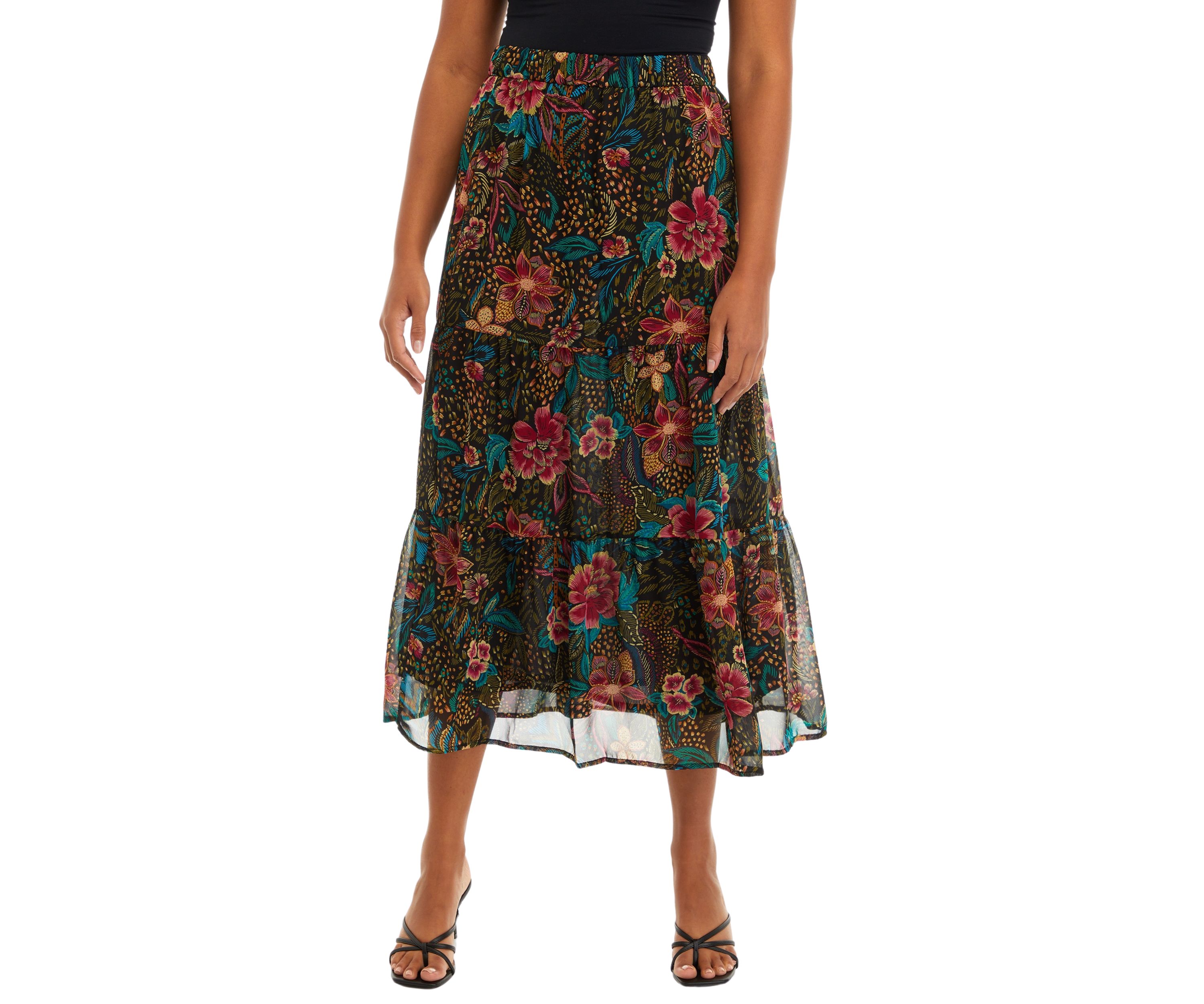 Womens Printed Midi Skirt 