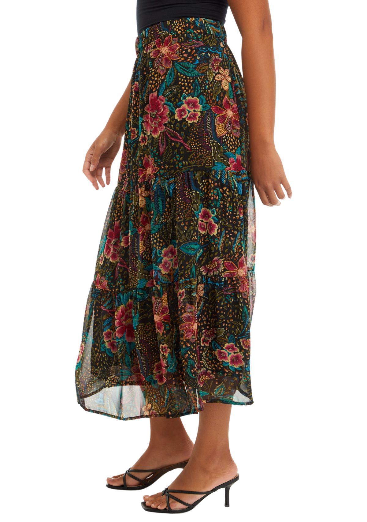 Womens Printed Midi Skirt 
