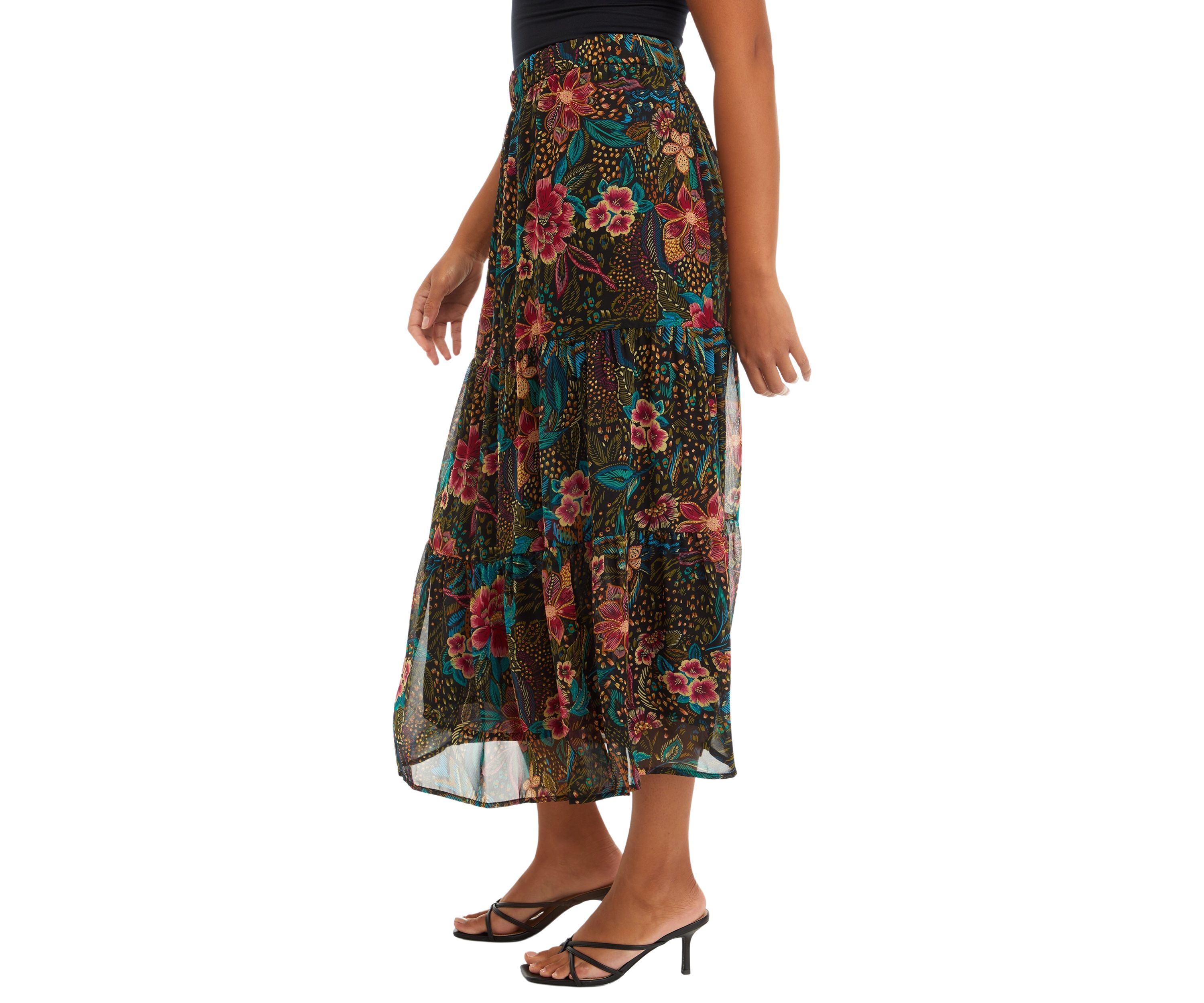 Womens Printed Midi Skirt 